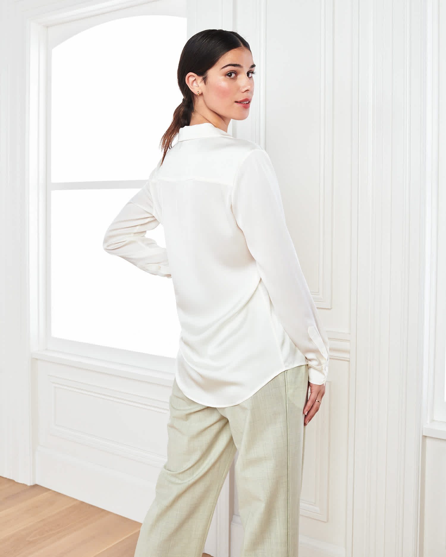 Washable Stretch Silk Notch Collar Blouse Quince