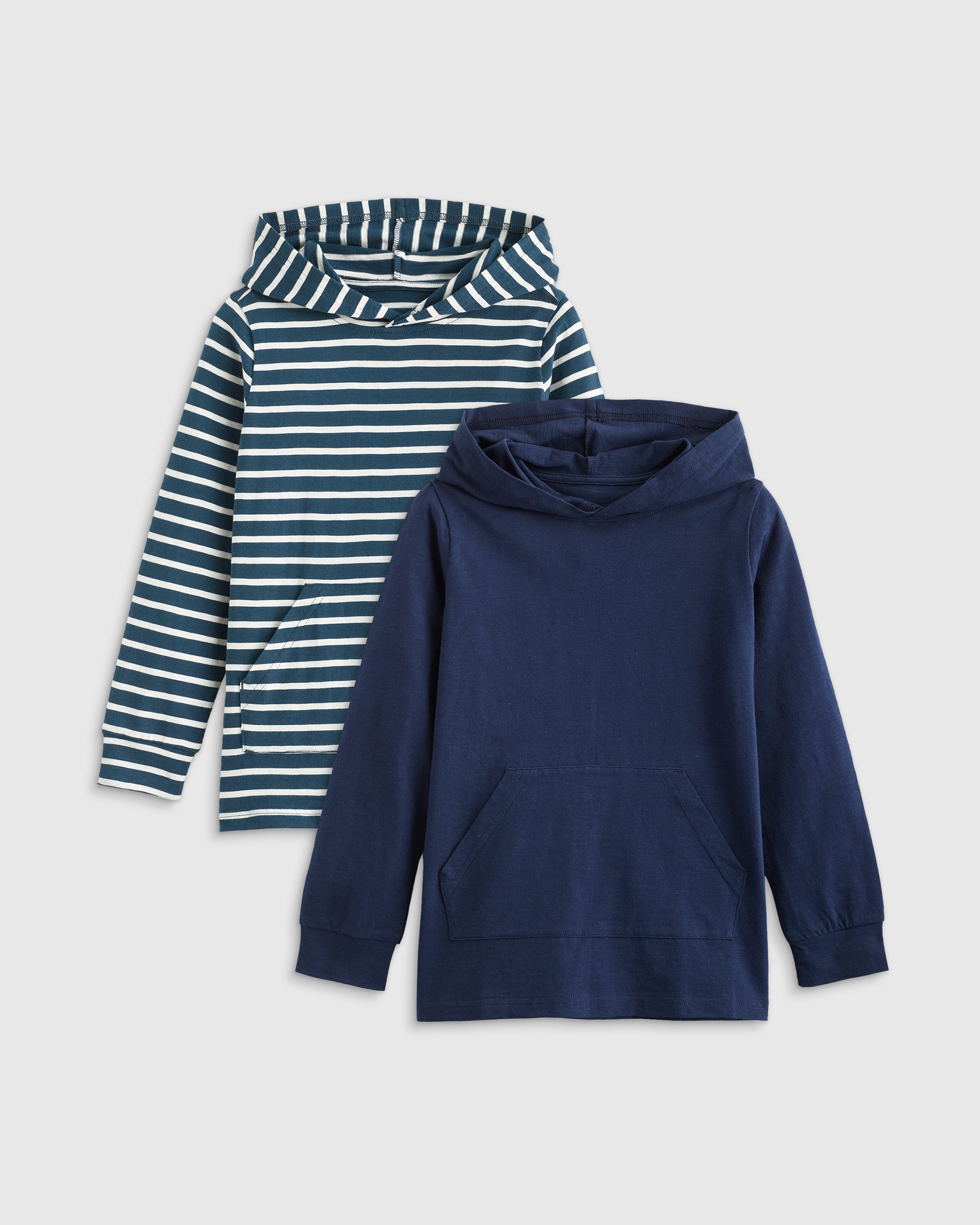 Shop Quince Slub Hooded T-shirt 2 Pack In Blue Stripe/navy