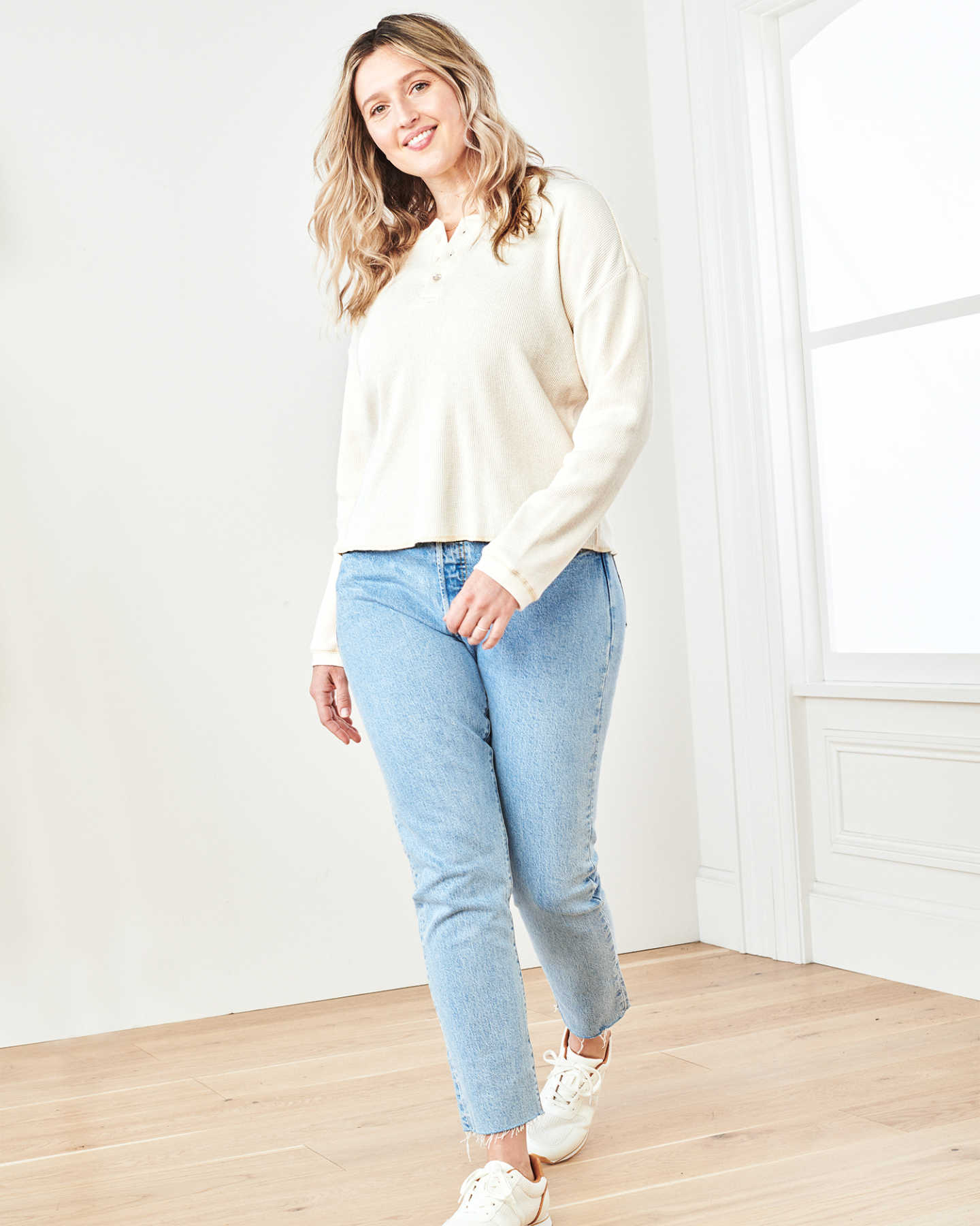 Luxe Organic Waffle Thermal Henley - Cream