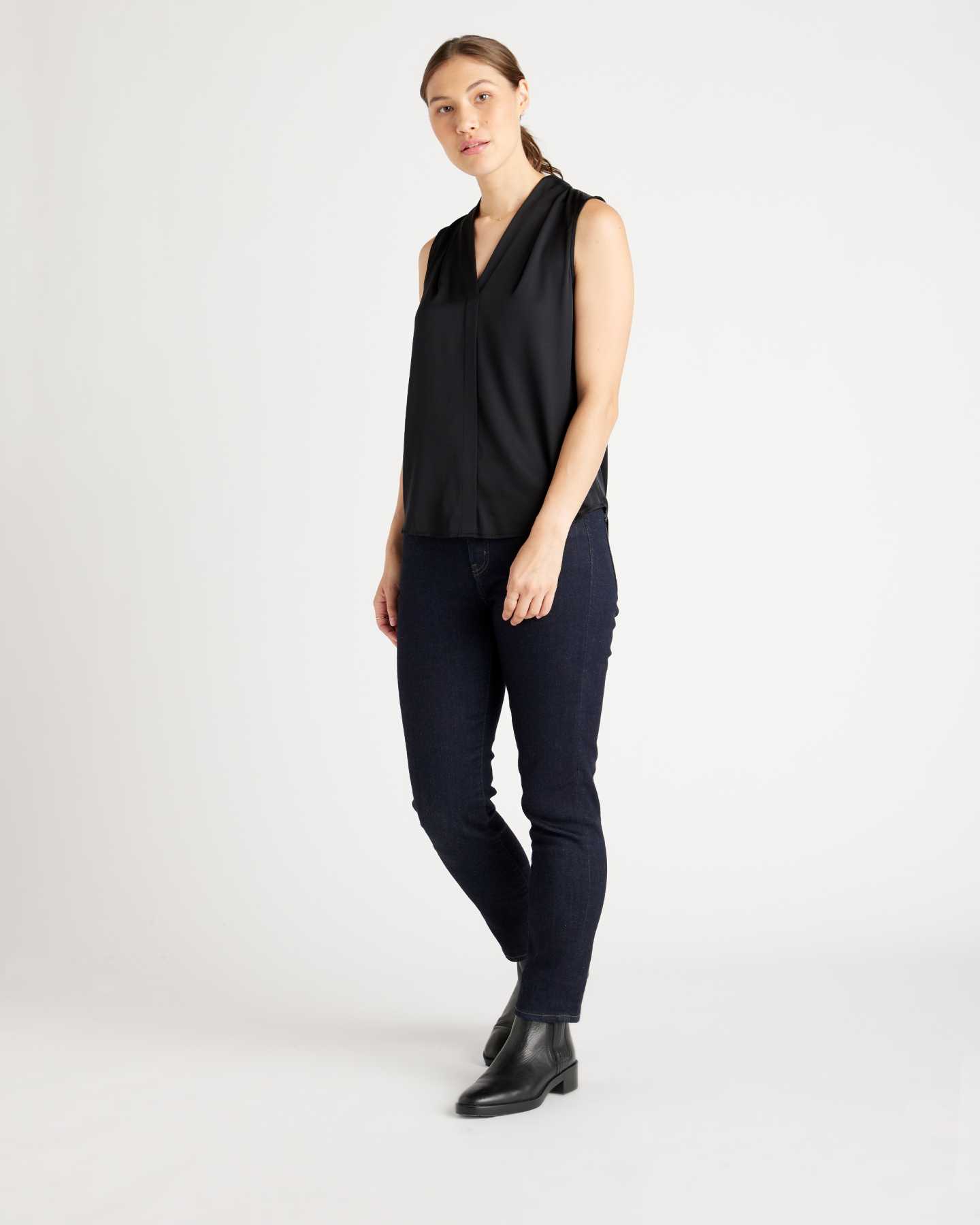 Washable Stretch Silk Sleeveless Blouse - Black - 3 - Thumbnail