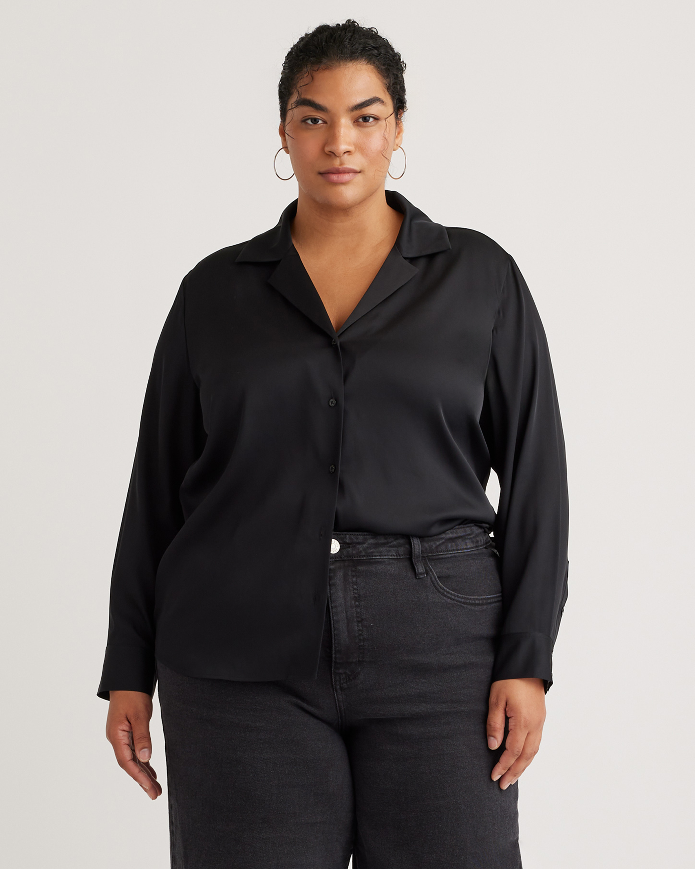 Washable Stretch Silk Notch Collar Blouse
