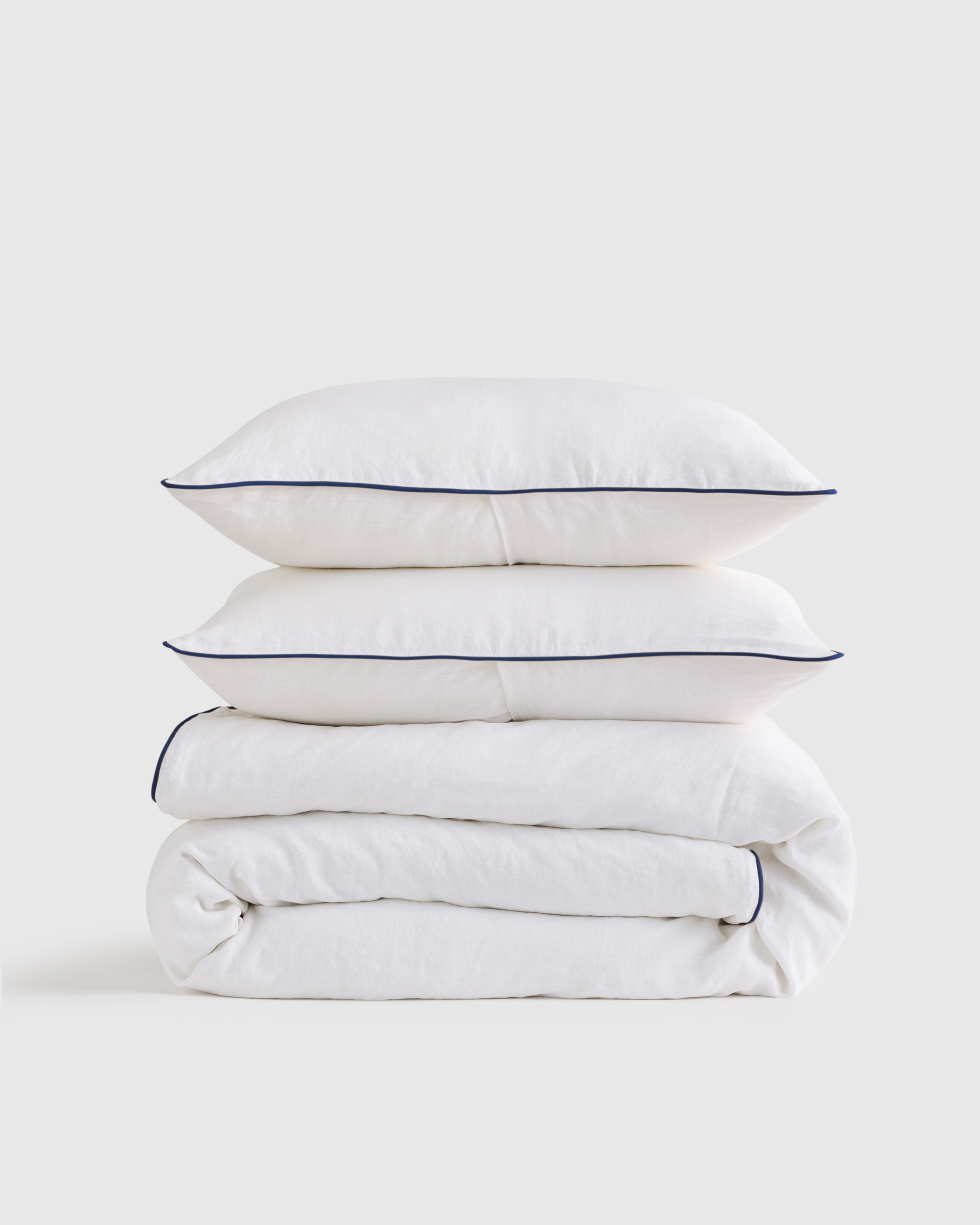 KING European Linen Piped Duvet Cover Set in White/toffee