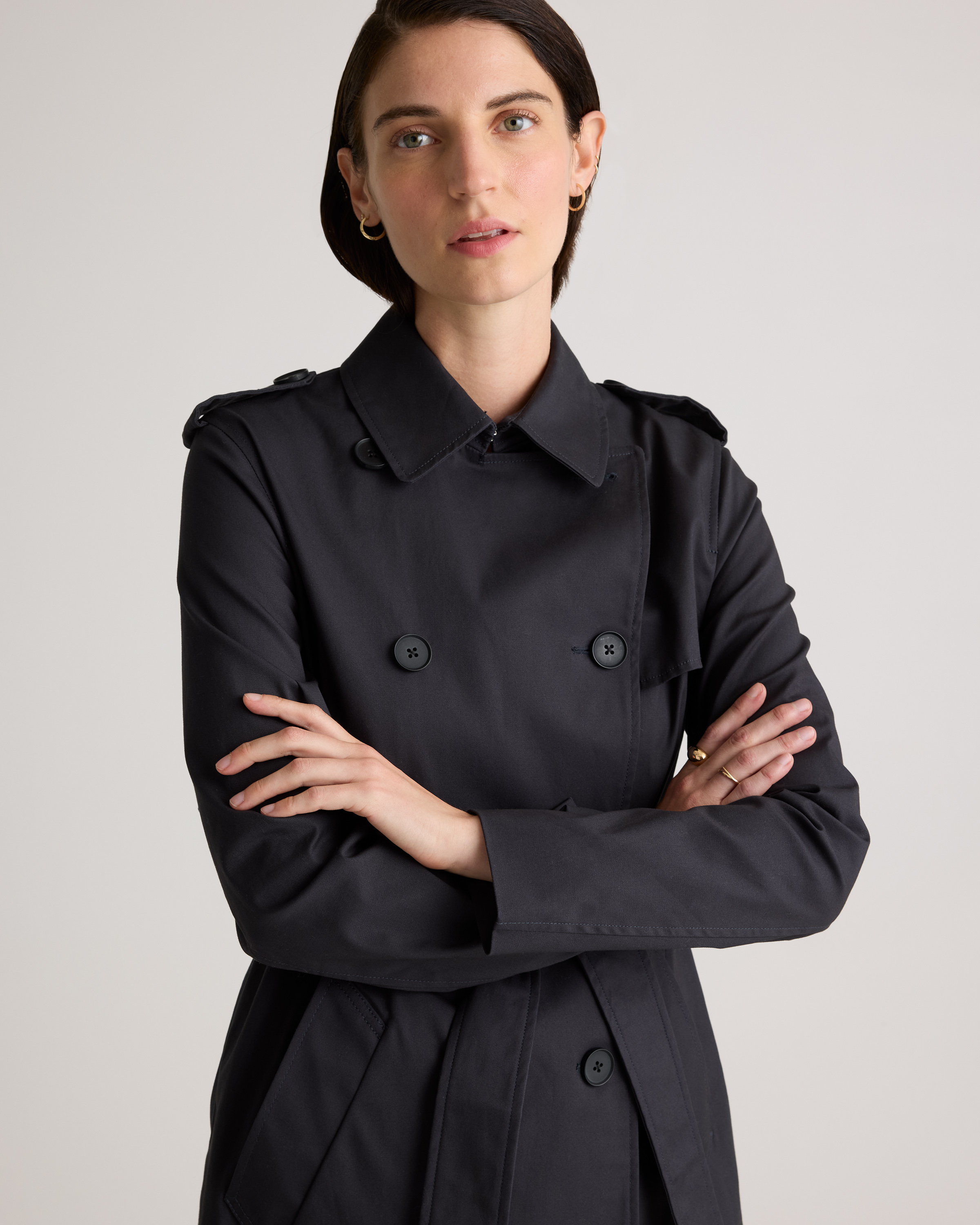 Comfort Stretch Short Trench Coat in Midnight Black
