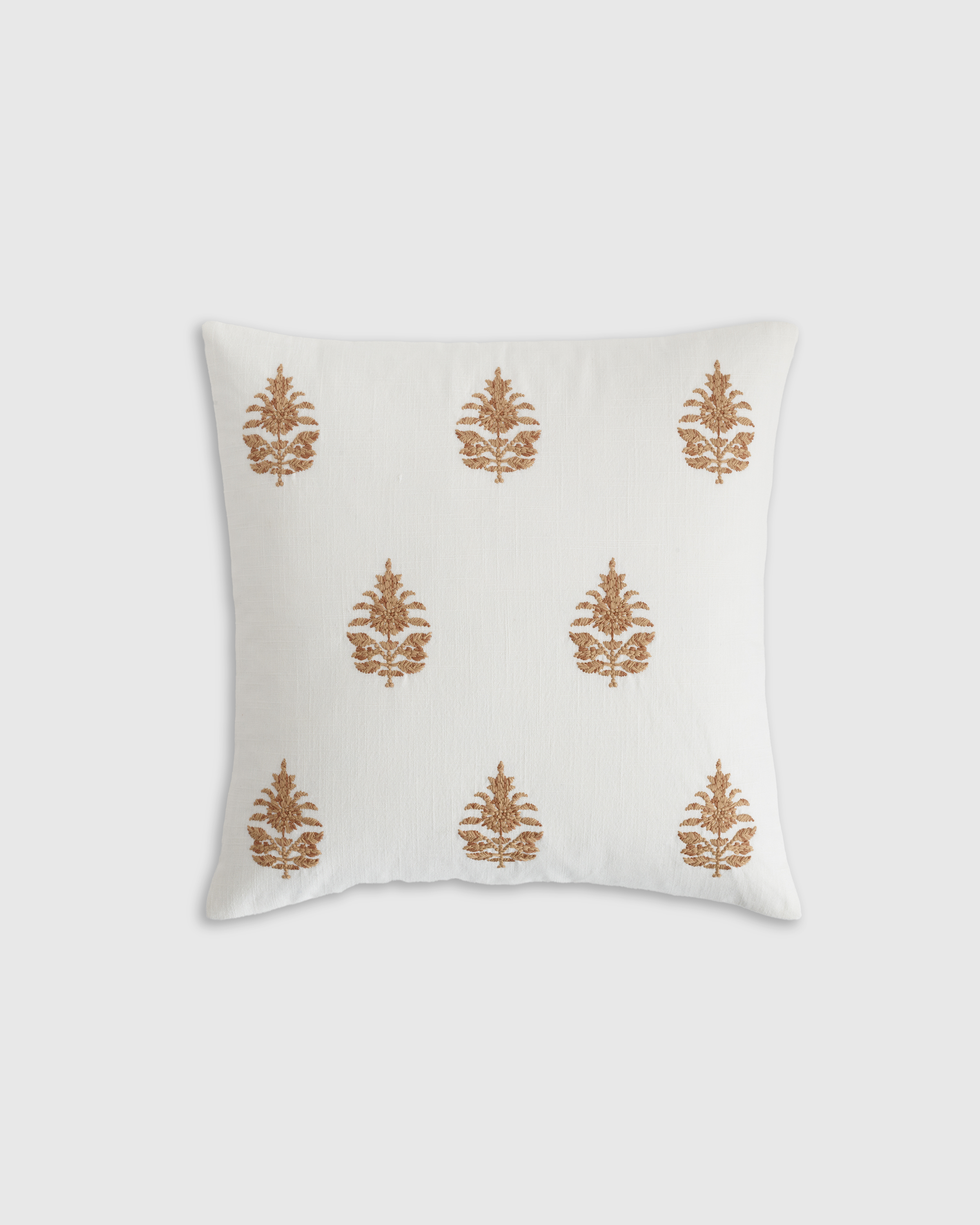 Quince Block Print Embroidered Pillow Cover In Brown