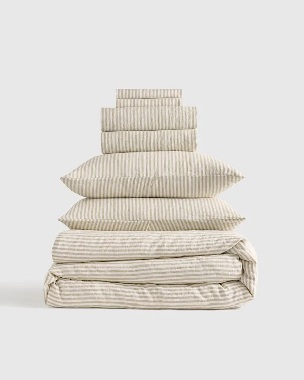 European Linen Stripe Deluxe Bedding Bundle