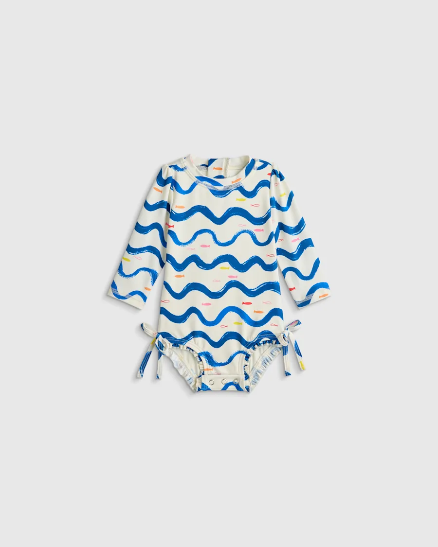 U--868 BABY Long Sleeve Tie One-Piece Swimsuit Wavy Fish 29433 EDITED