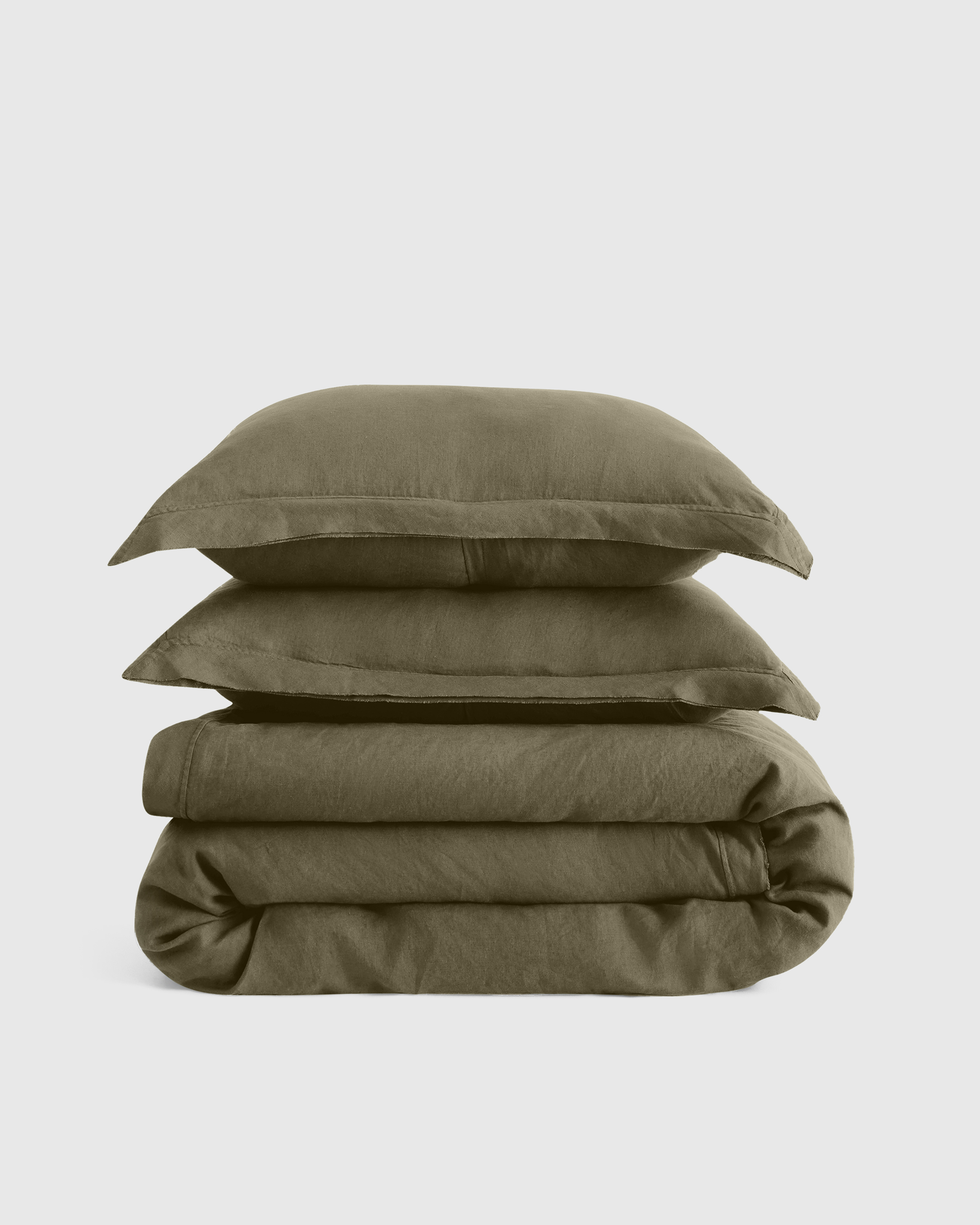 European Linen Double Flange Duvet Cover Set - Pine