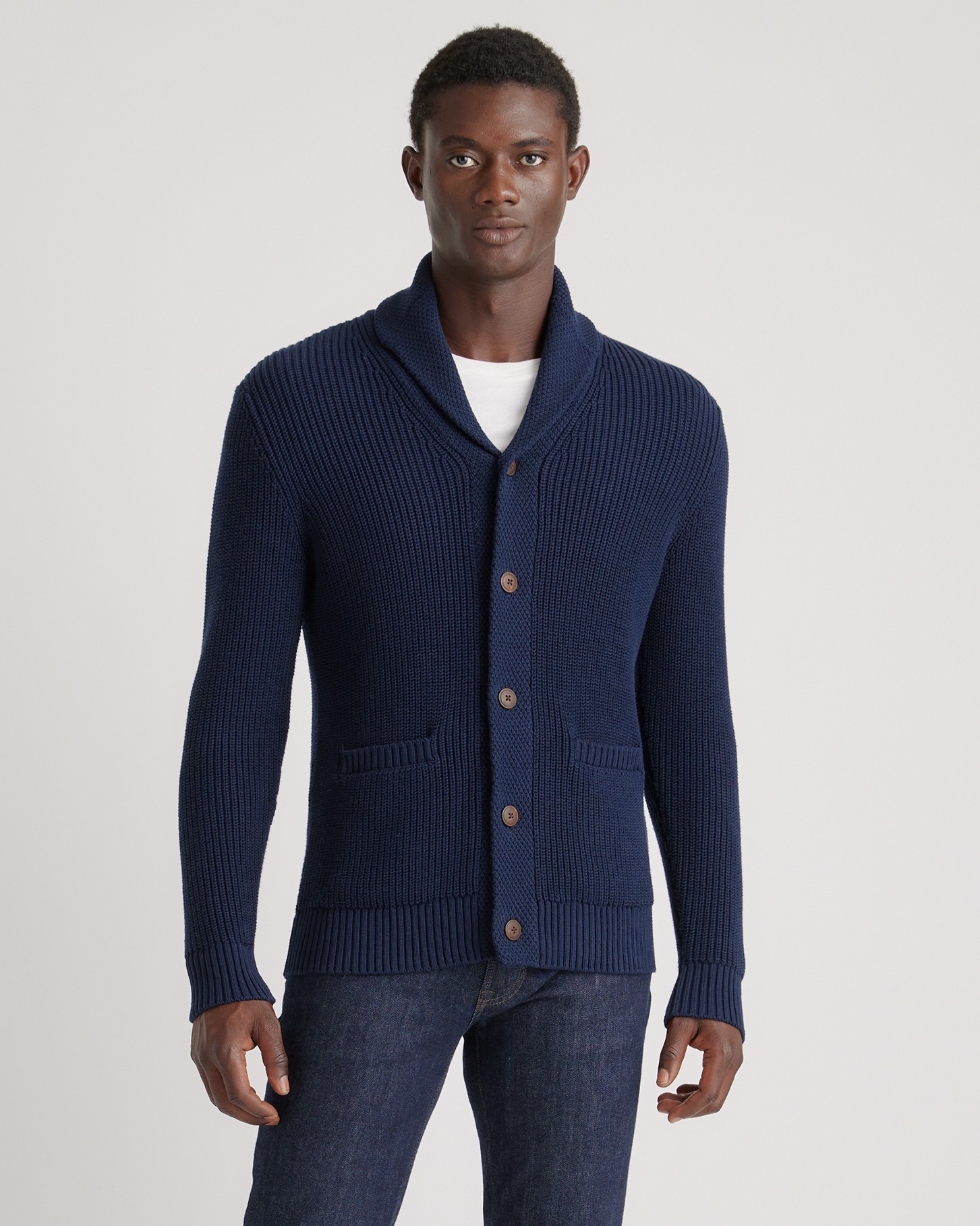100% Organic Cotton Shawl-Collar Cardigan Sweater		 		 		 		 		