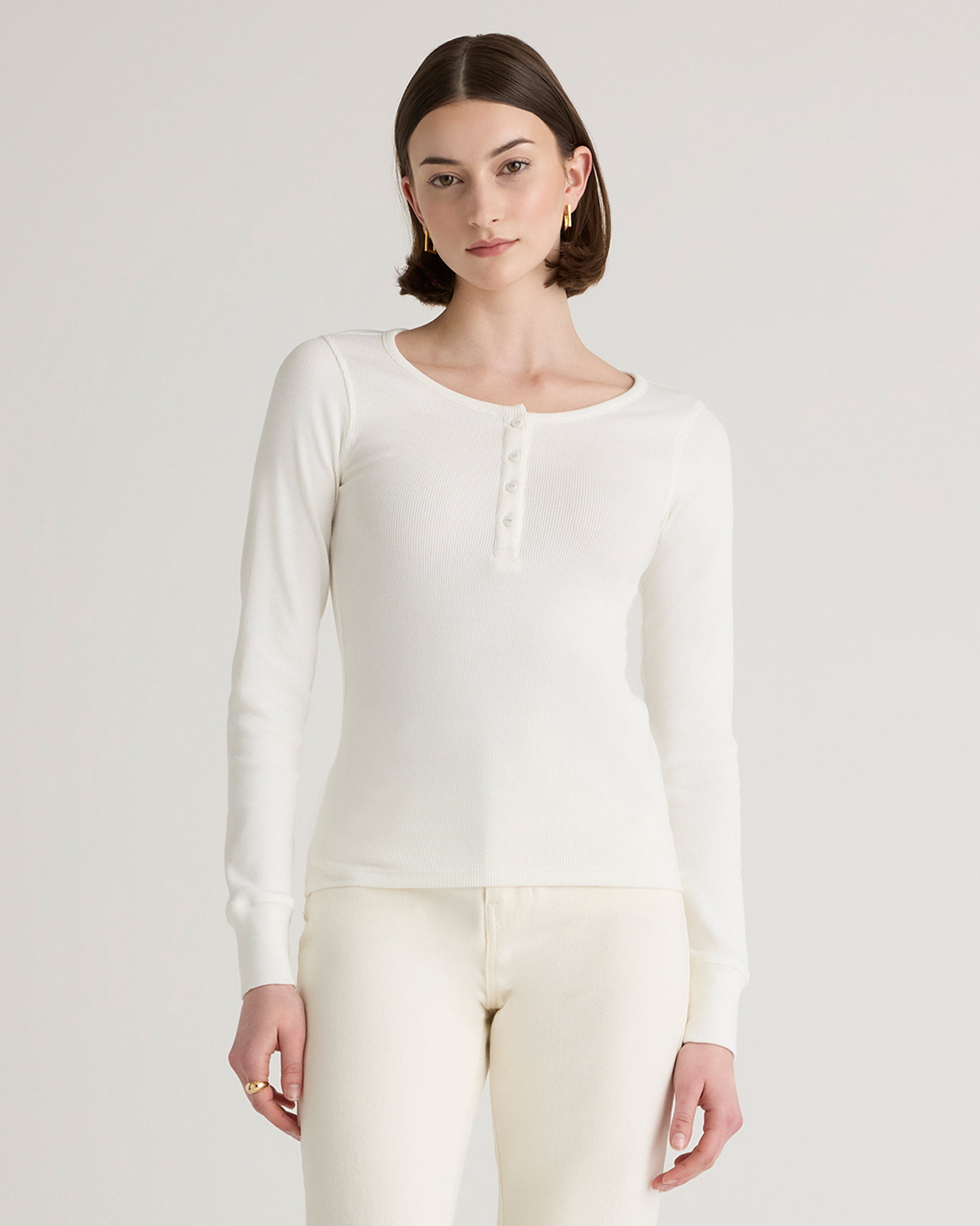 Shop Quince Women's Micro-rib Henley Long Sleeve T-shirt In White