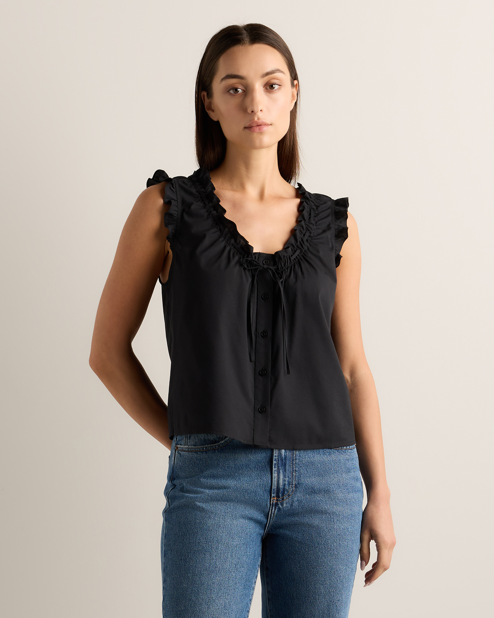 Cotton Viscose Voile Ruffle Trim Tank