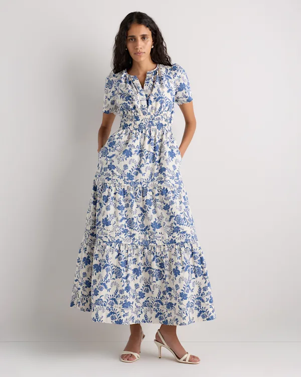 100% Organic Cotton Poplin Tiered Maxi Dress