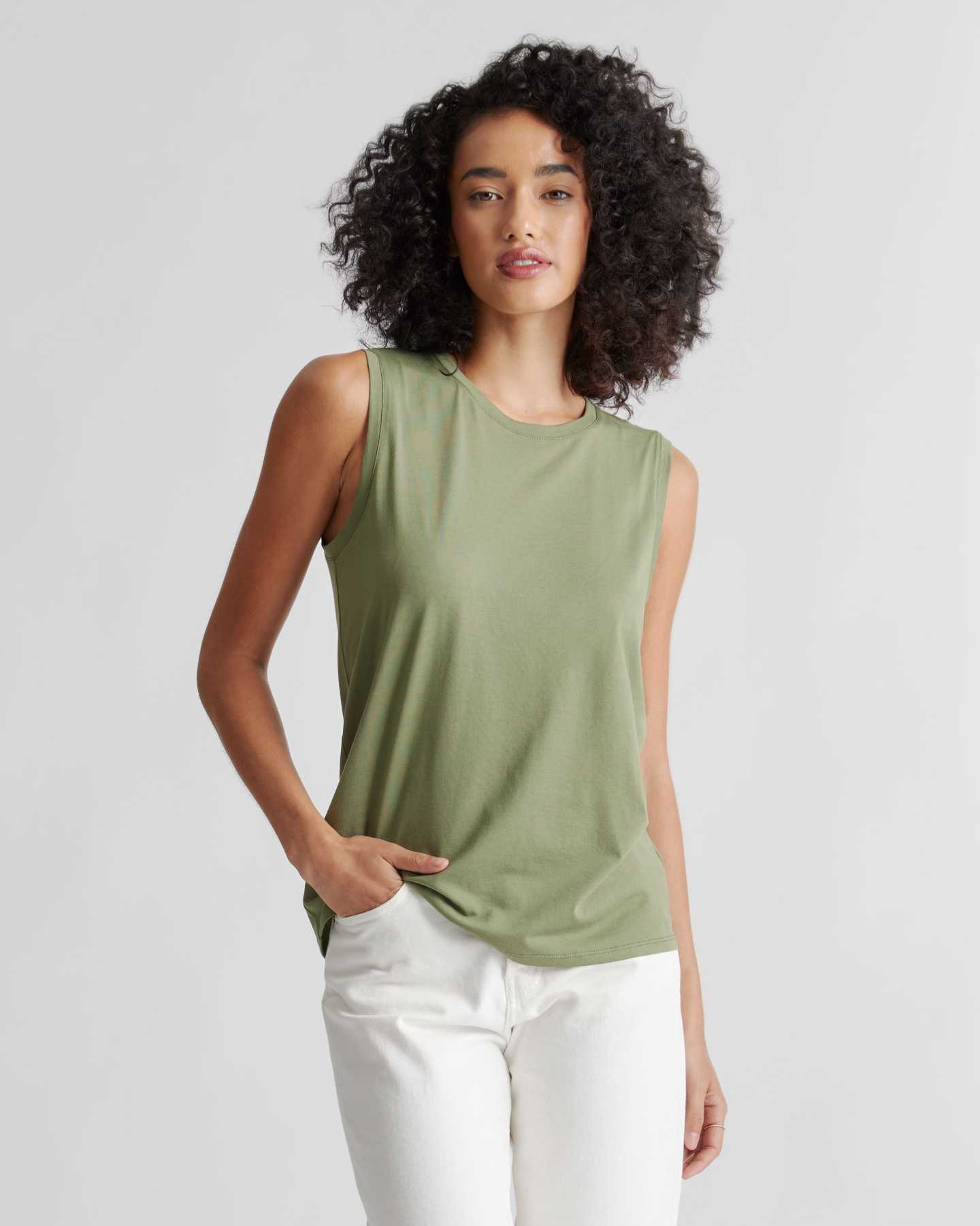 Cotton Modal Muscle Tank - Olive