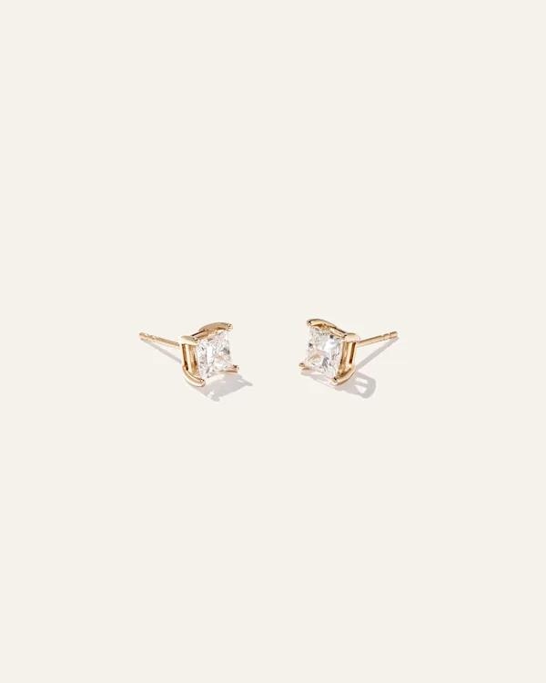 14K Gold Lab Grown Diamond Princess Solitaire Studs - 2ctw