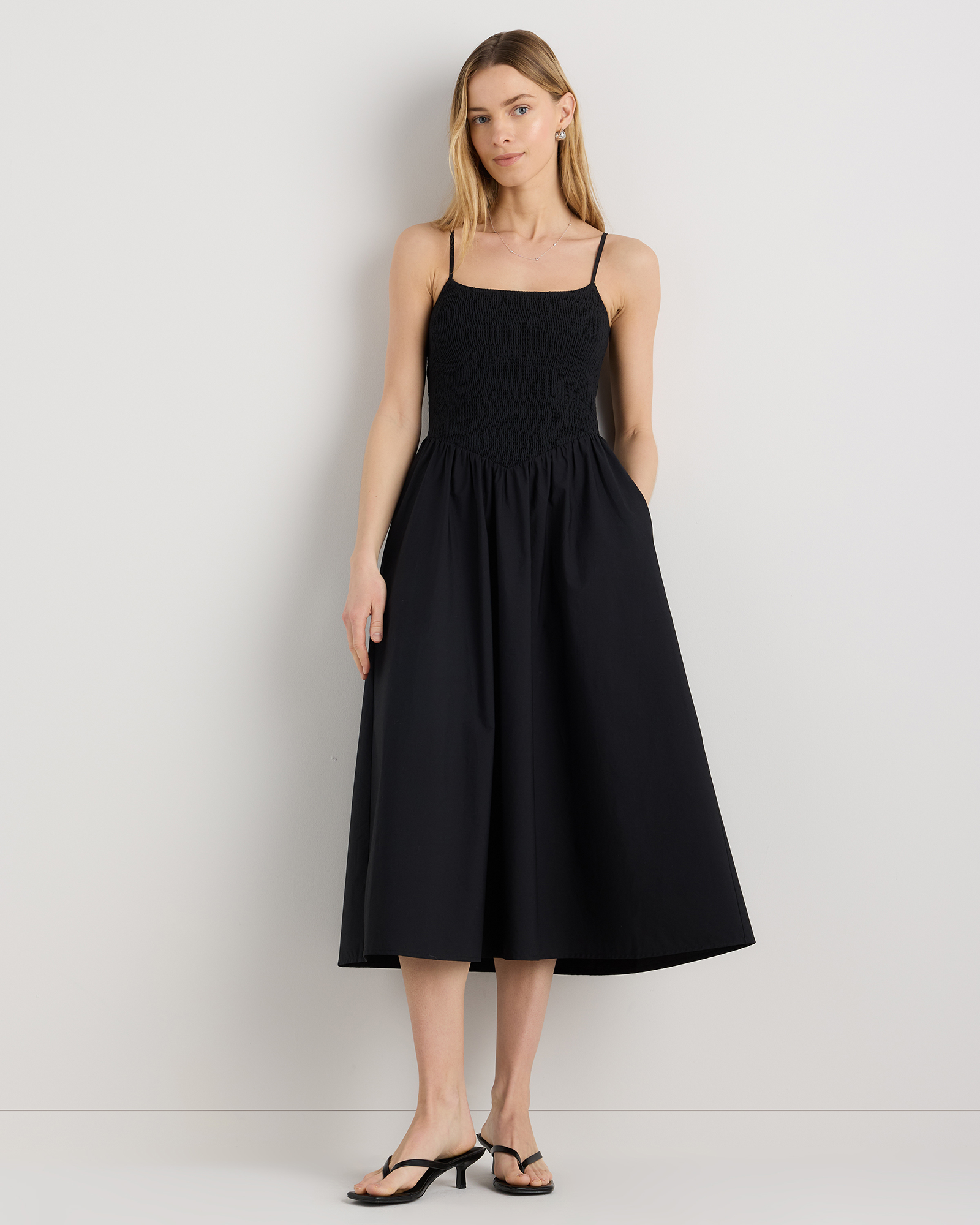 100% Organic Cotton Poplin Drop Waist Midi Dress