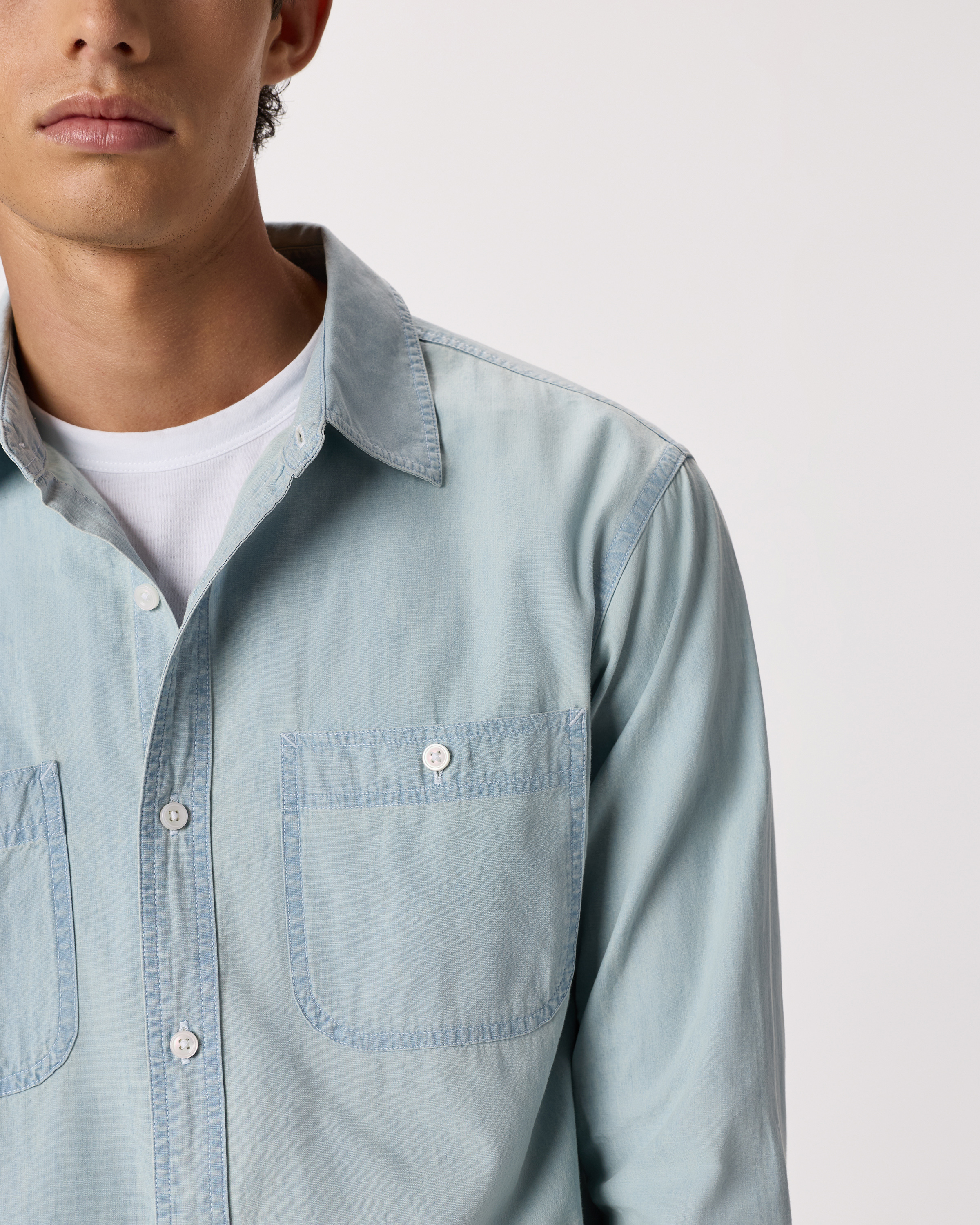 Men's 100% Organic Chambray Long Sleeve Shirt