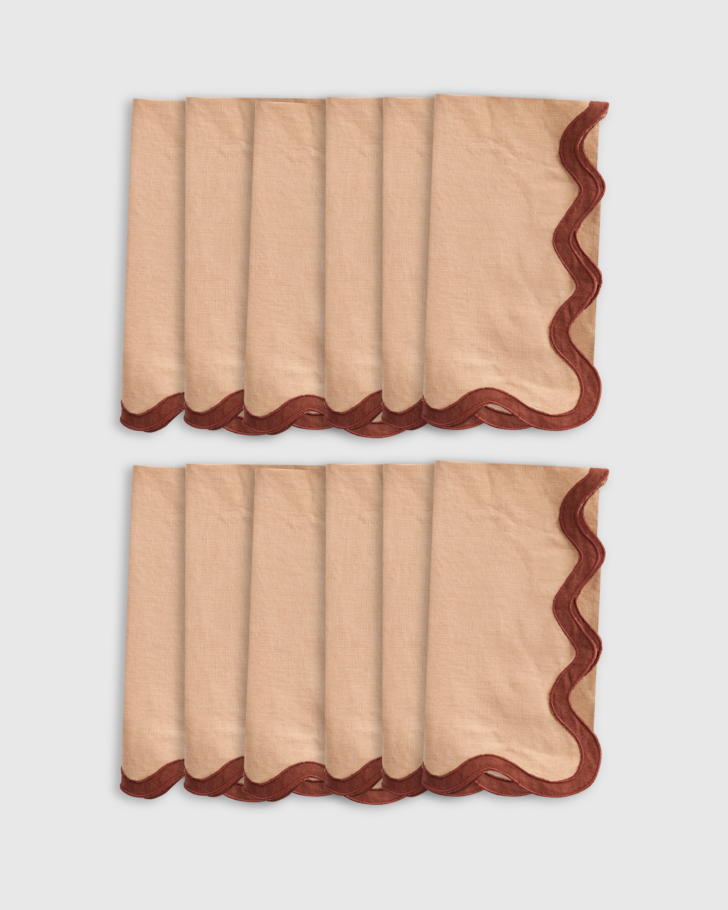 European Linen Scallop Edge Napkins (Set of 12) in Desert Sunset/bordeaux