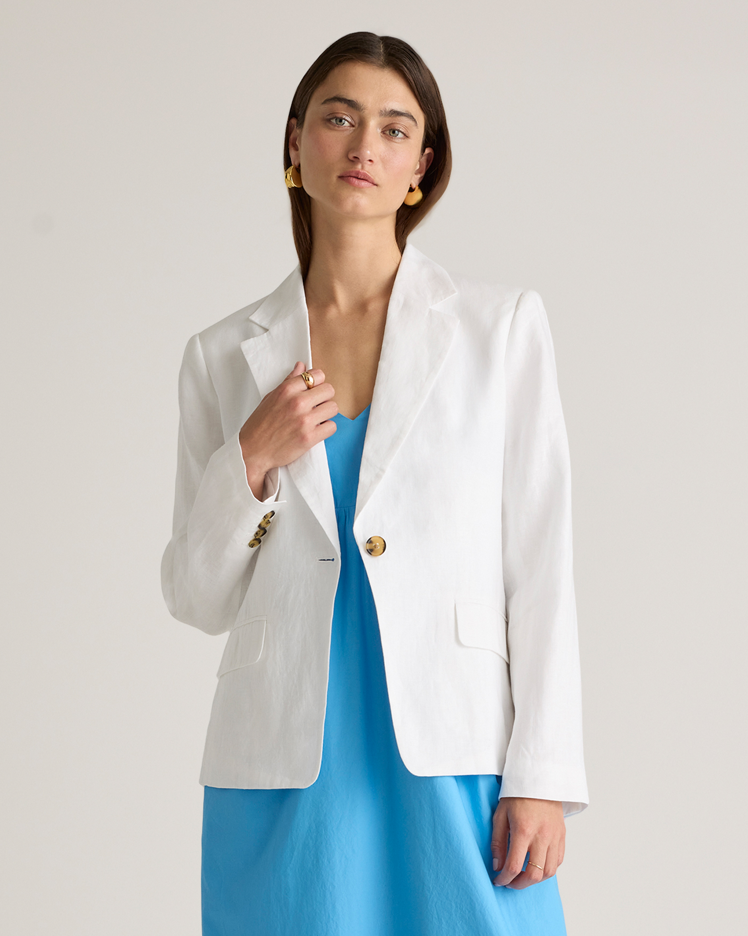 Shop Quince Women's 100% European Linen Structured Blazer In White