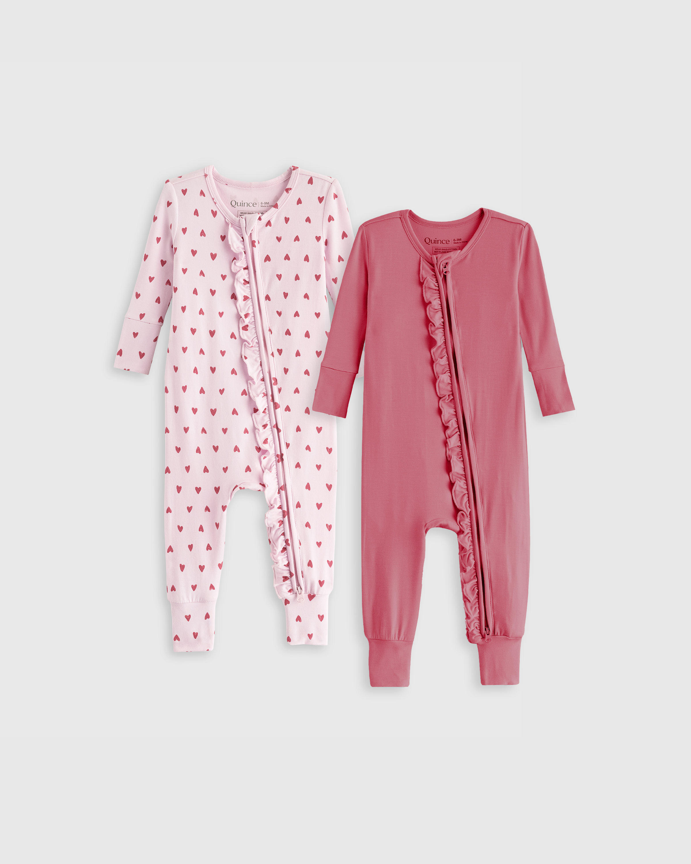 Quince Bamboo One Piece Ruffle Pajamas 2-pack In Pink