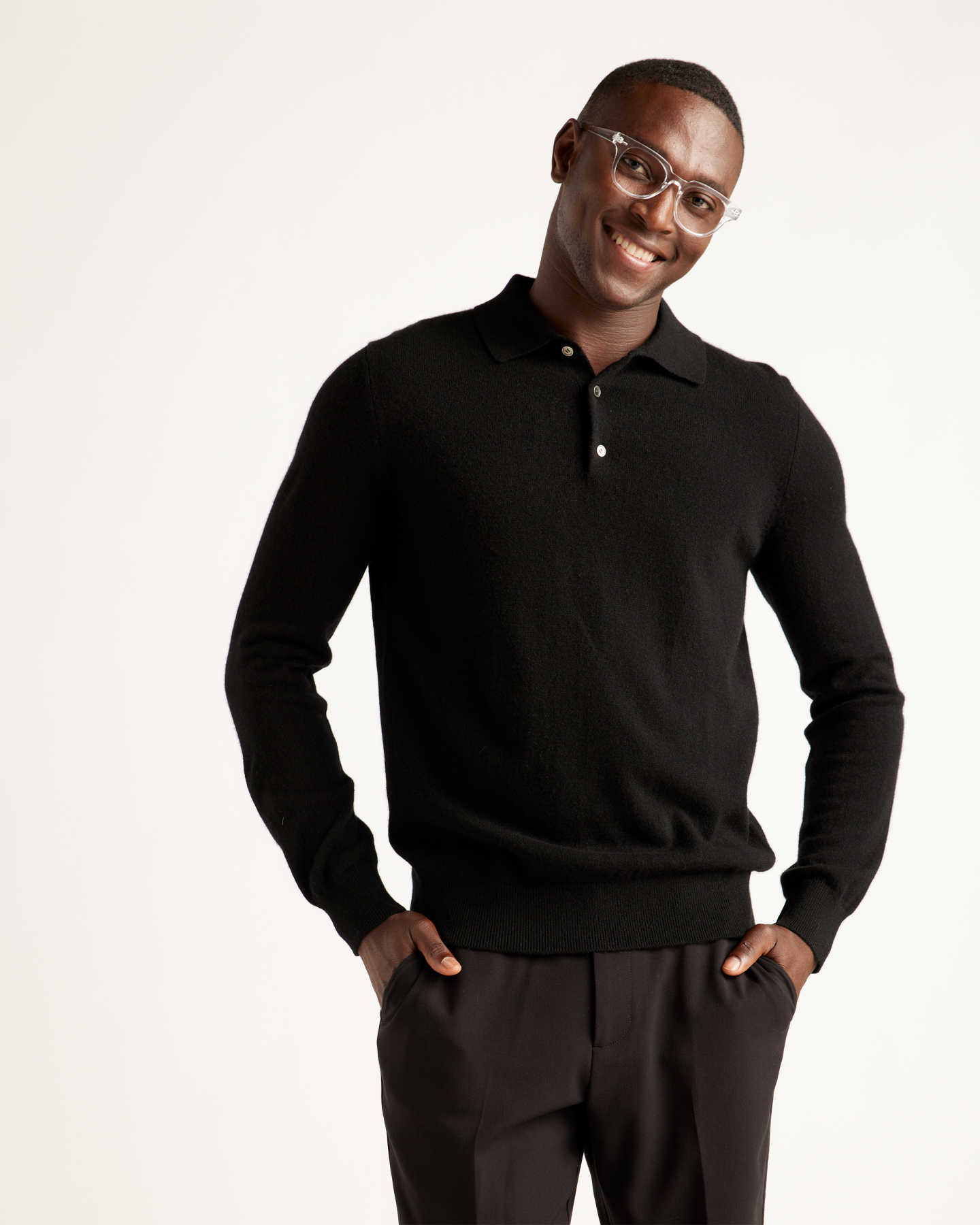 You May Also Like - Mongolian Cashmere Polo Sweater - Black