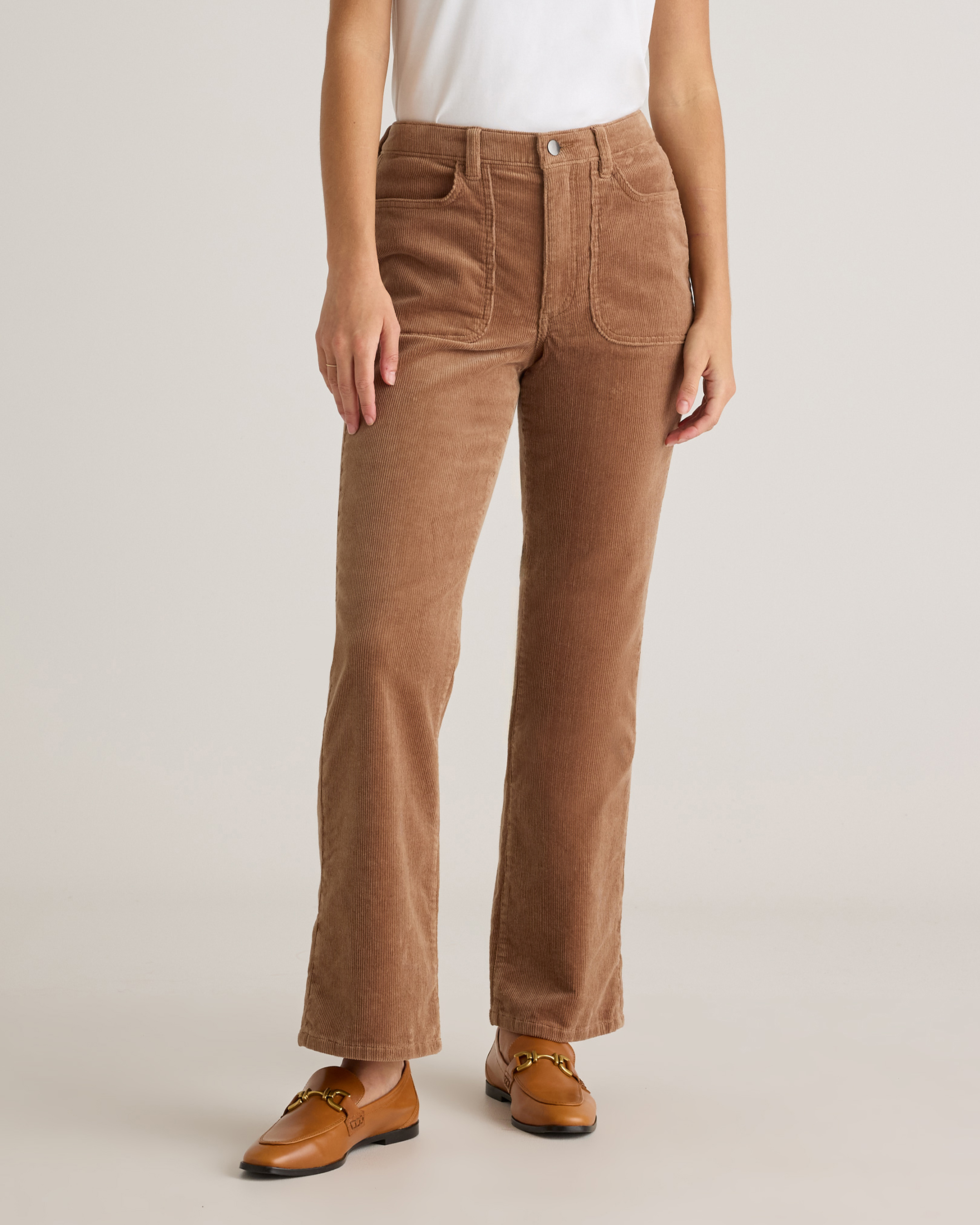 Shop Quince Women's Organic Stretch Corduroy Flare Pants In Warm Brown