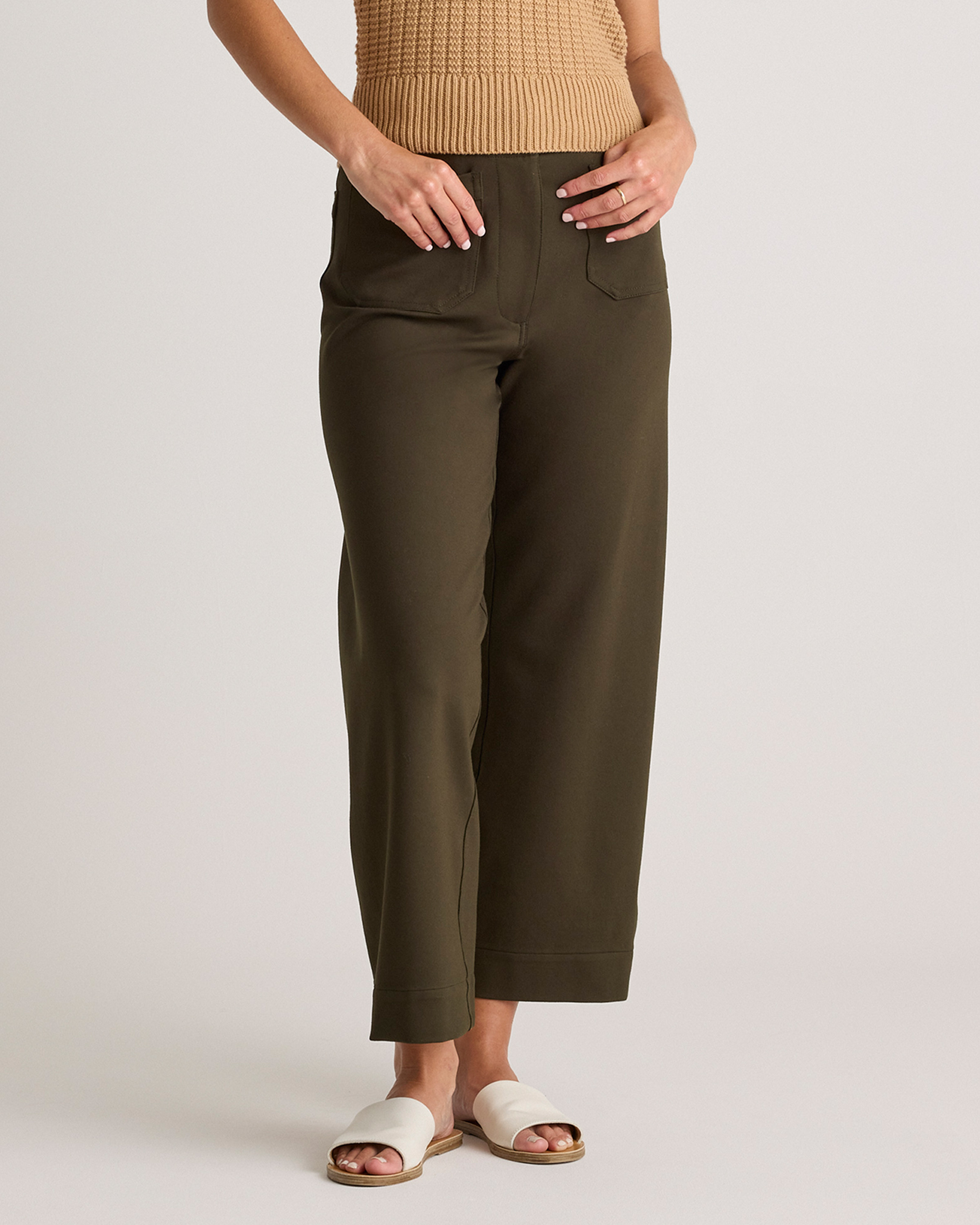 Shop Quince Women's Ultra-stretch Ponte Cropped Wide Leg Pants In Olive