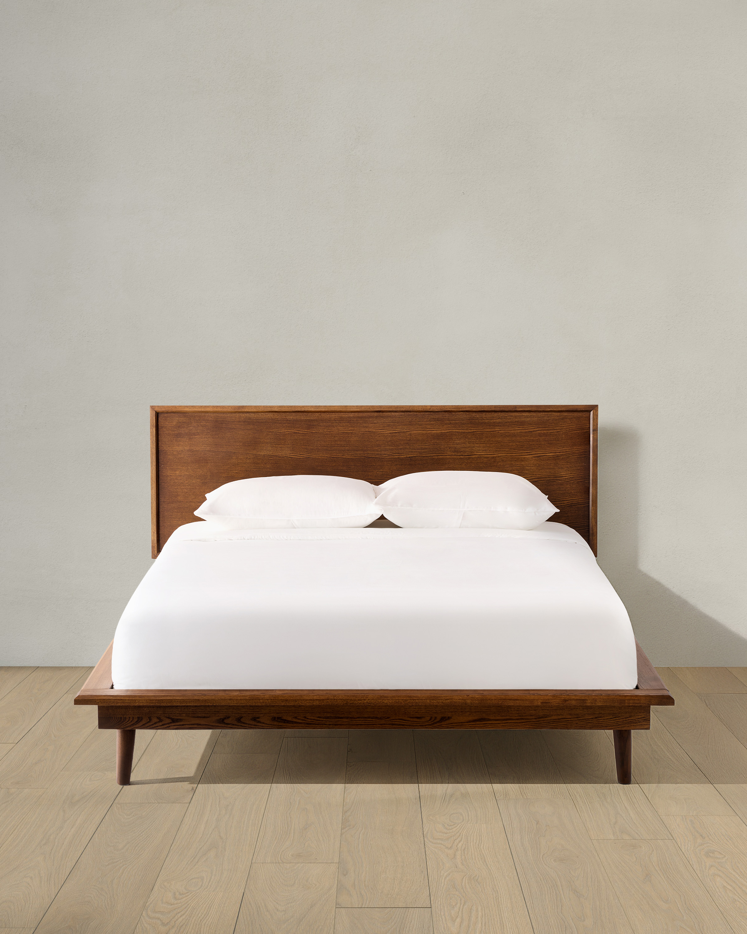 Solid Wood Midcentury Platform Bed in Chestnut Ash