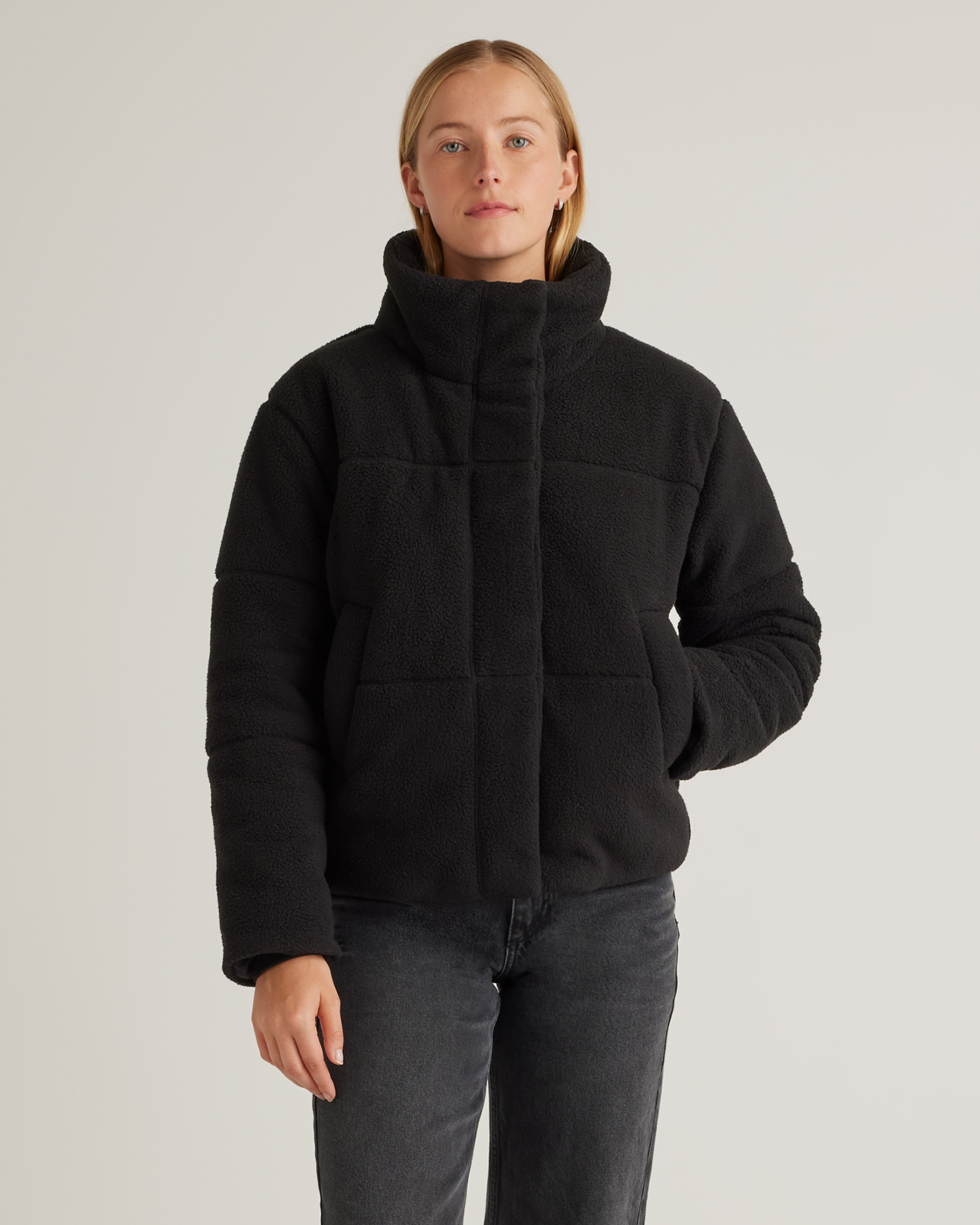 Shop Quince Women's Sherpa Puffer Jacket In Black