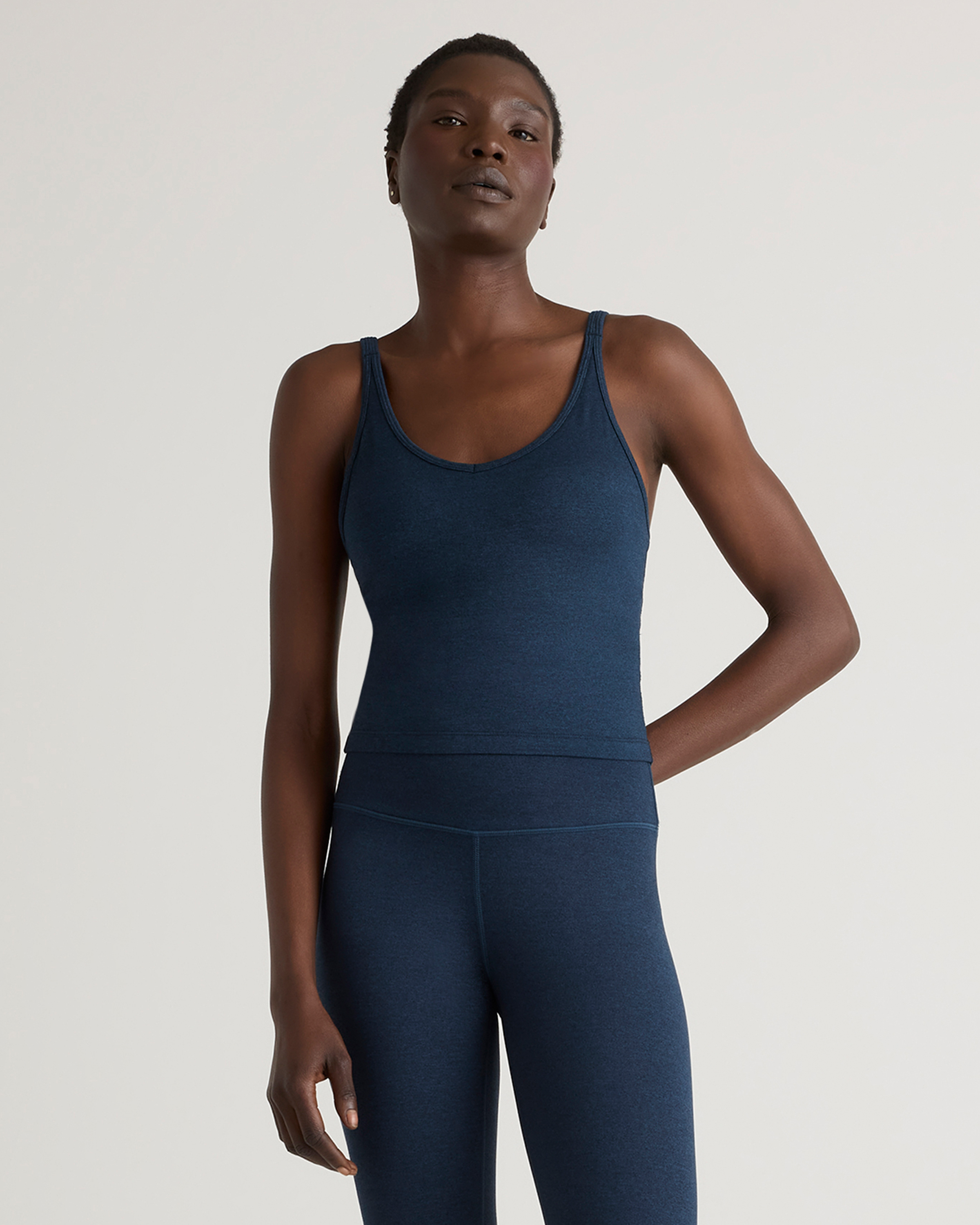 Shop Quince Women's Ultra-soft Strappy Cropped Tank Top In Heather Navy