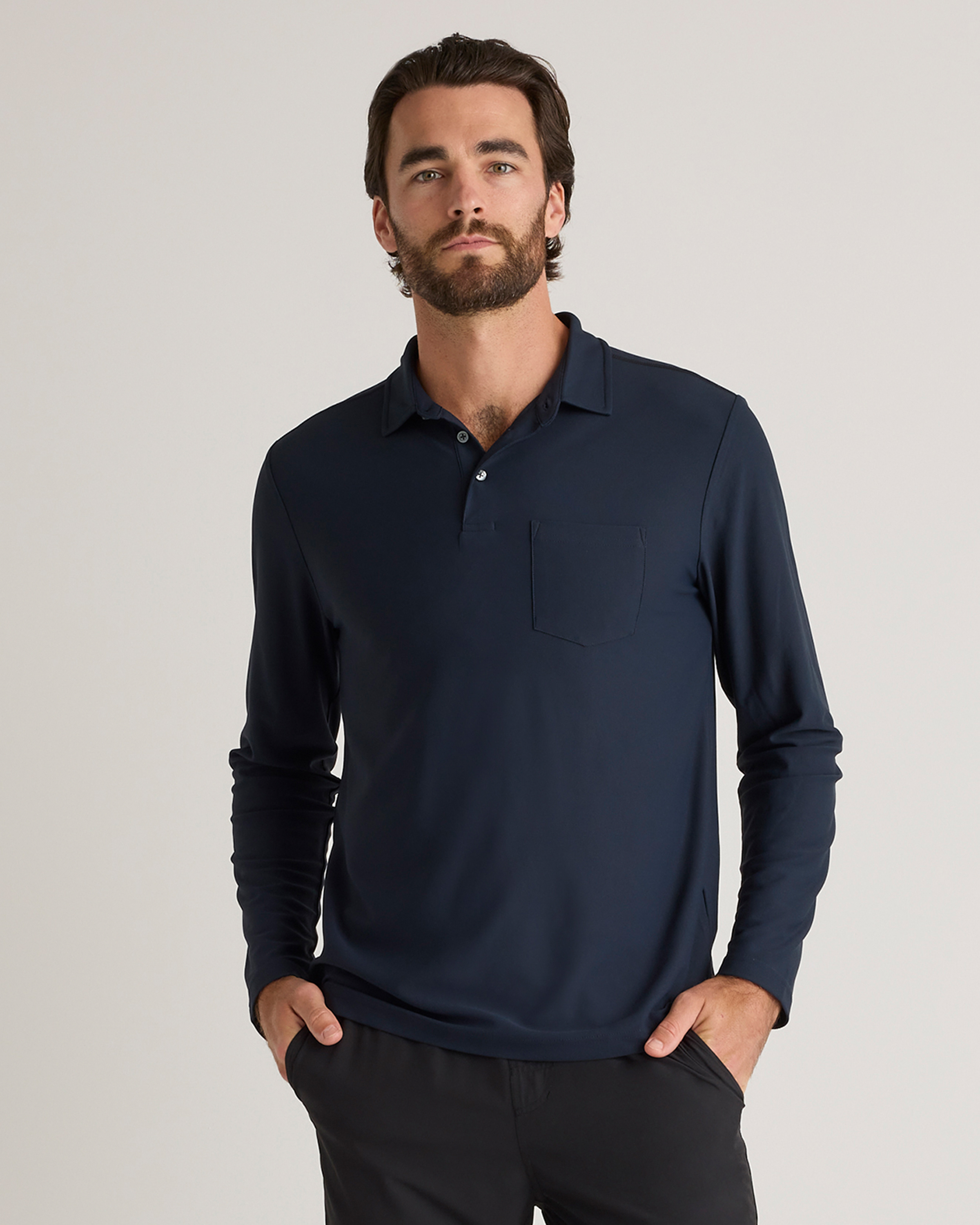 Shop Quince Men's Propique Performance Long Sleeve Polo In Navy