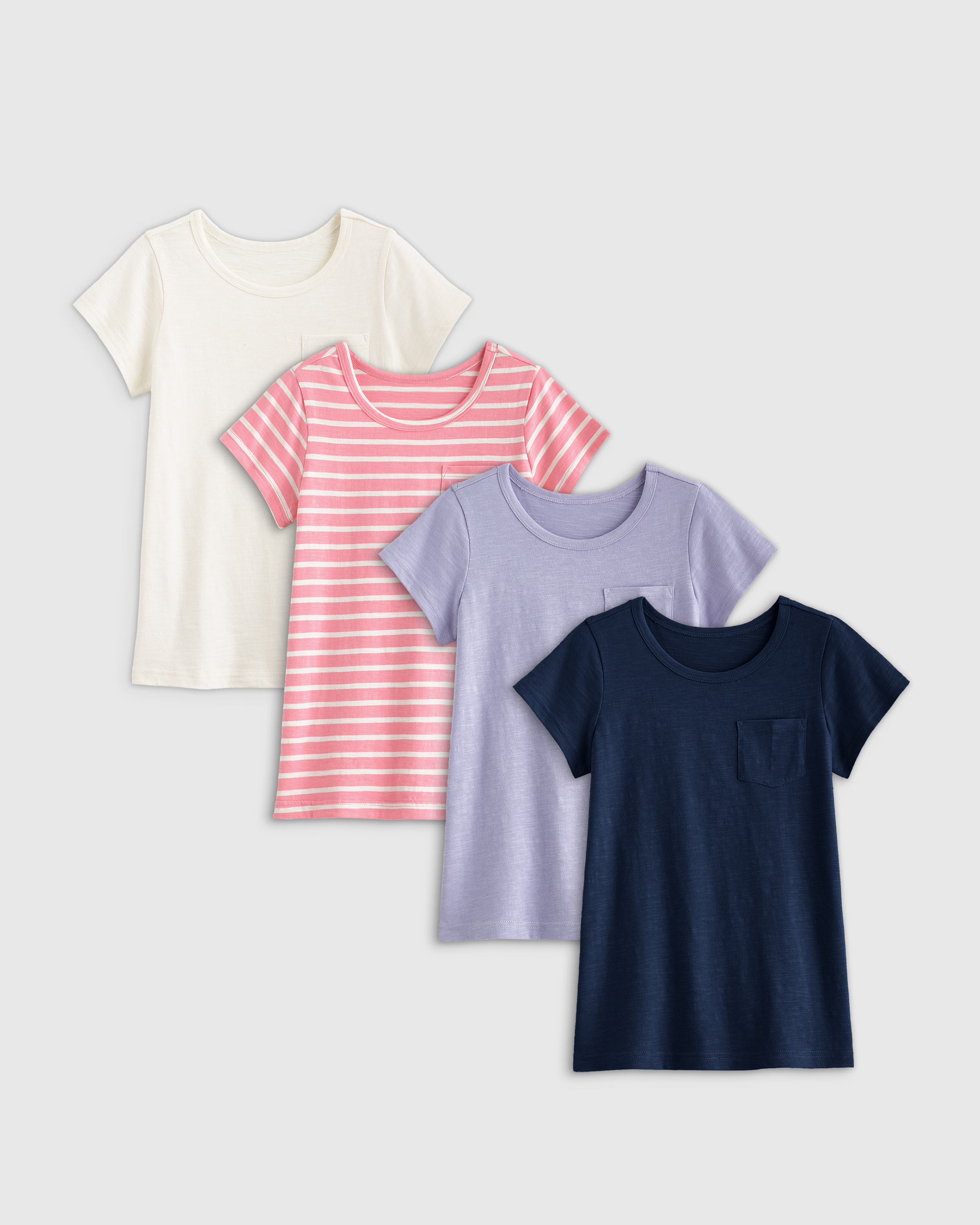 Shop Quince Slub T-shirt 4-pack In White/pink Stripe/lilac