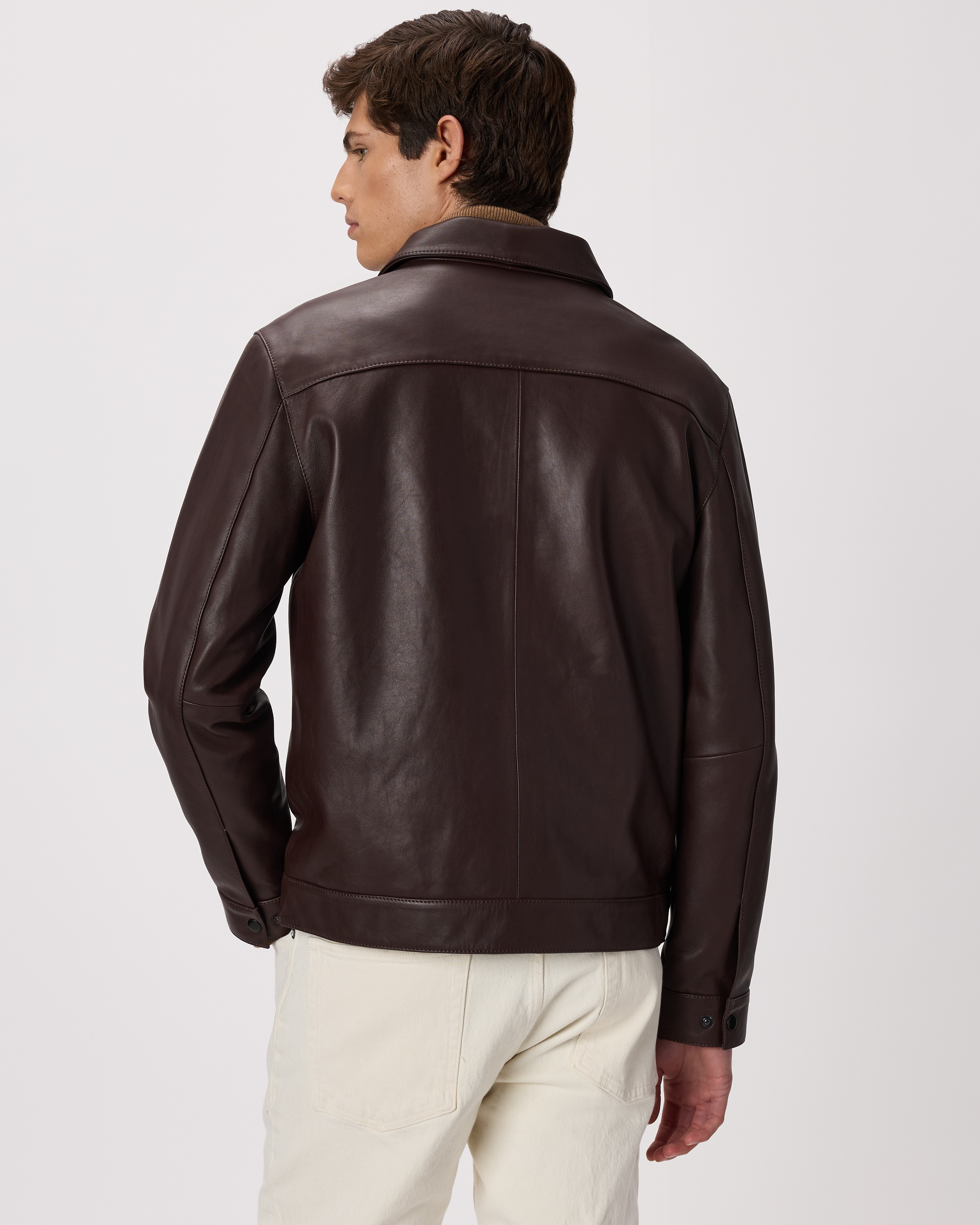 100% Leather Harrington Jacket in Rich Brown