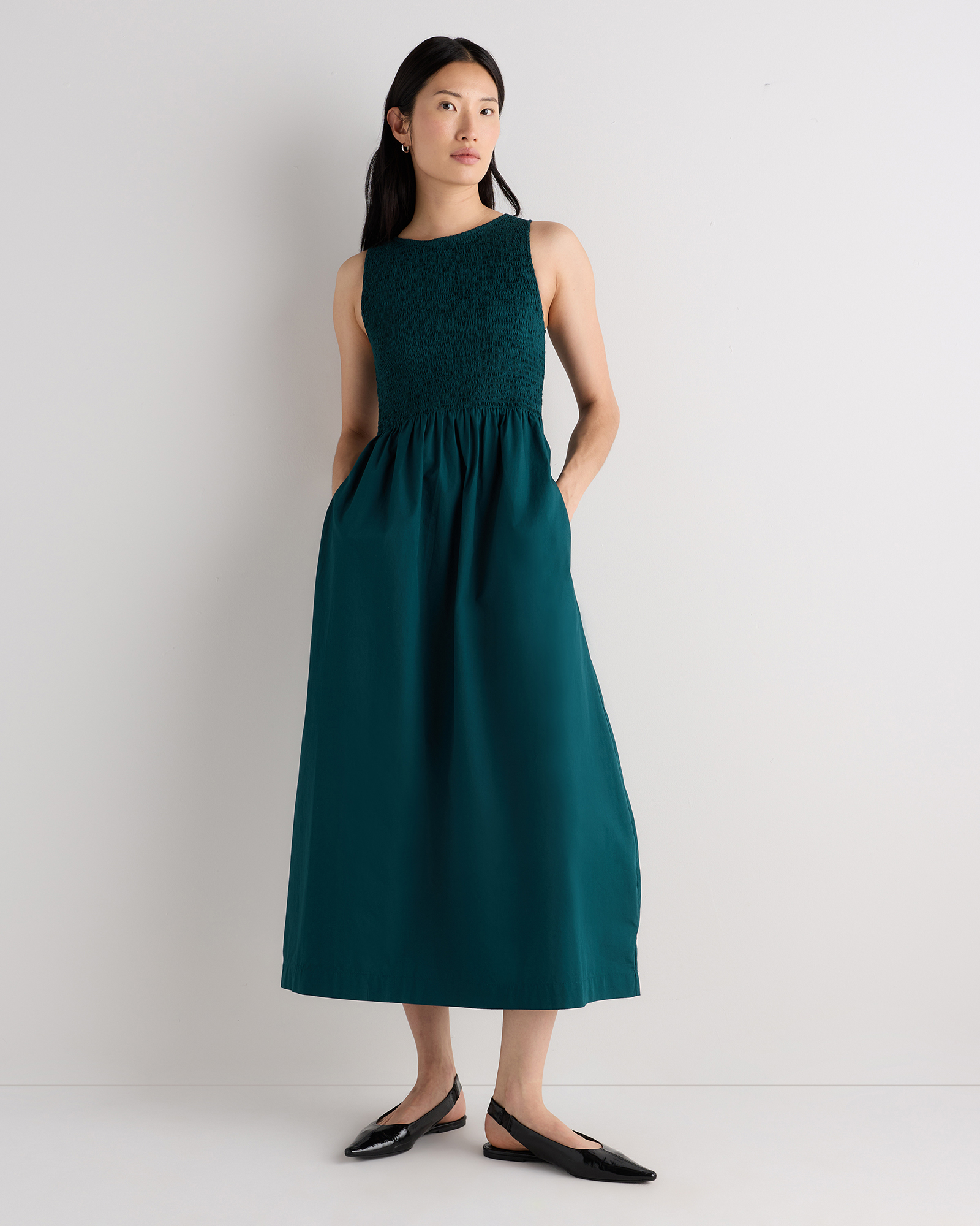 100% Organic Cotton Poplin Boatneck Maxi Dress
