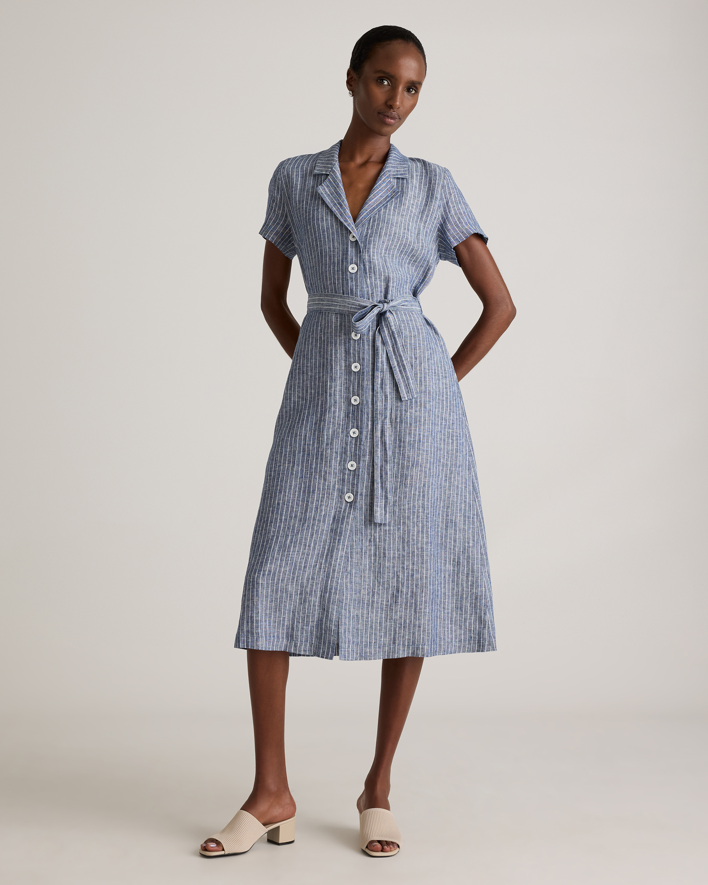 100% European Linen Button Front Dress