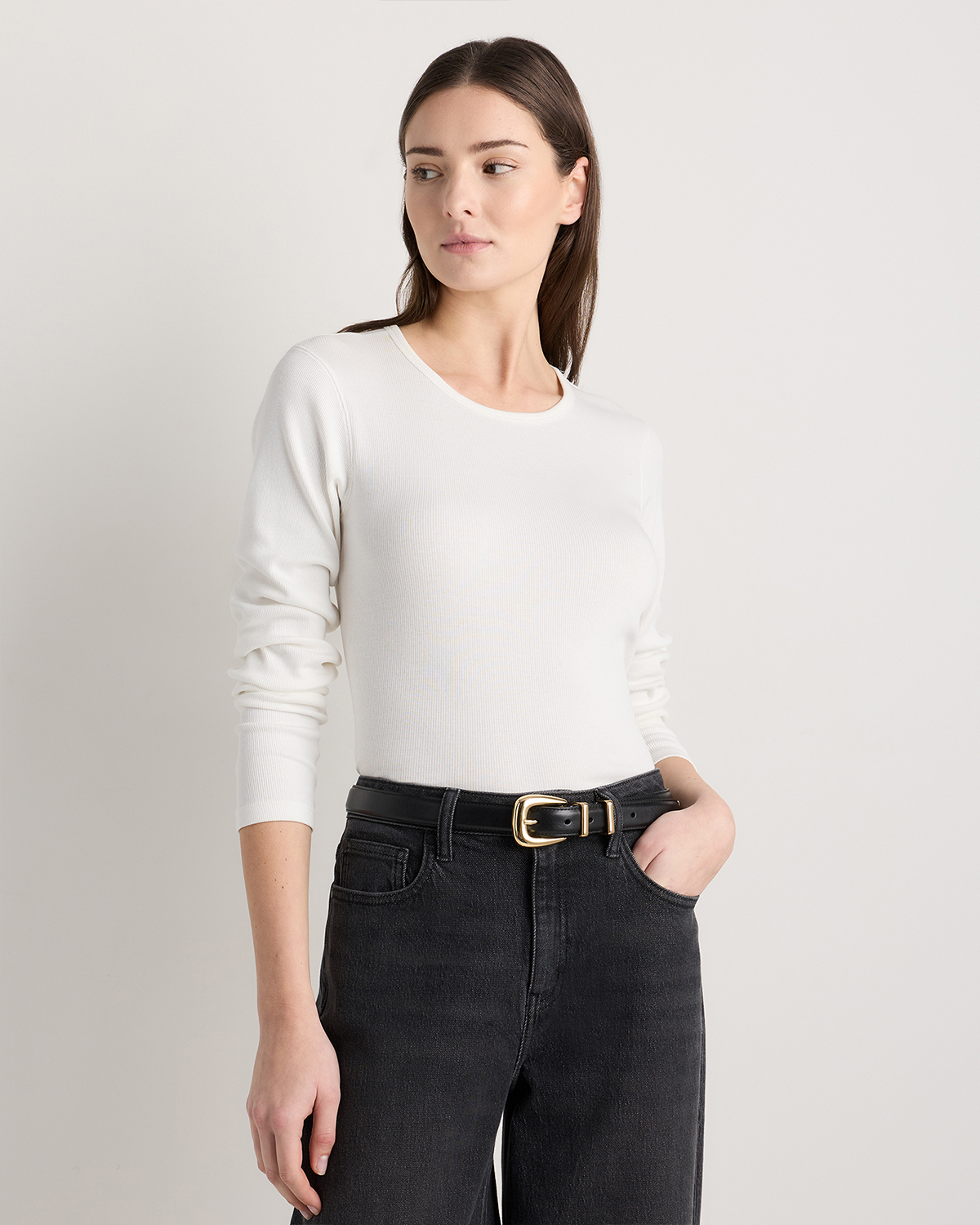 Organic Cotton Micro-Rib Long Sleeve Tee in Heather Grey