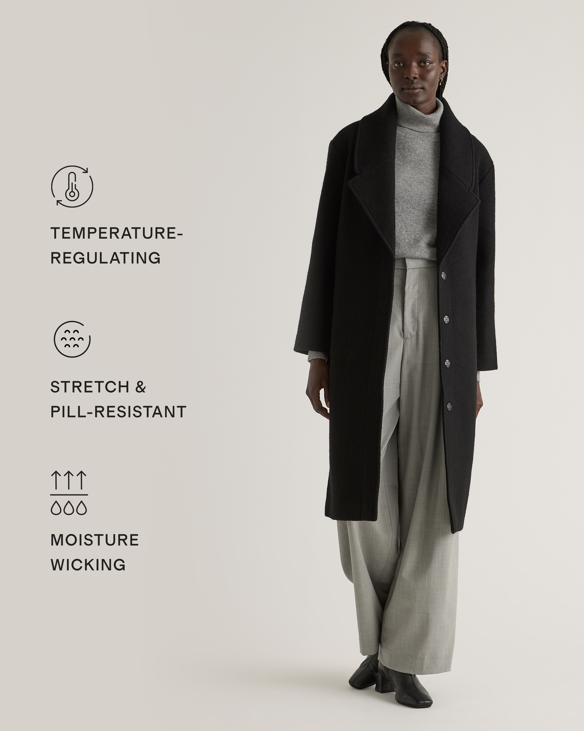 100% Merino Wool Shawl Collar Long Coat