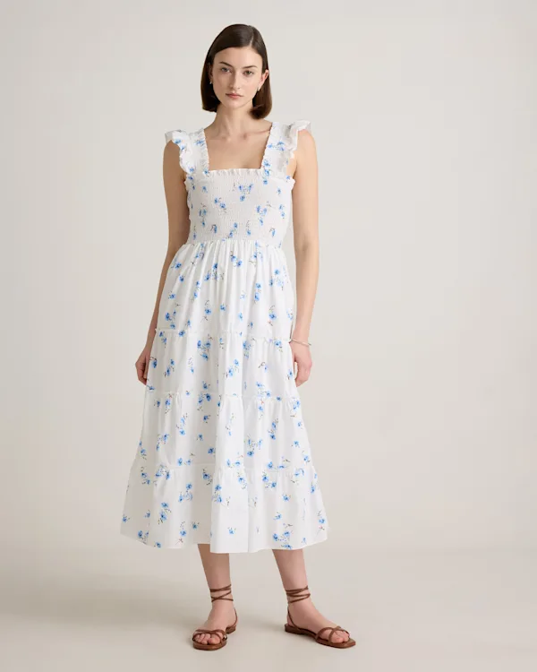 100% Organic Cotton Poplin Smocked Midi Dress