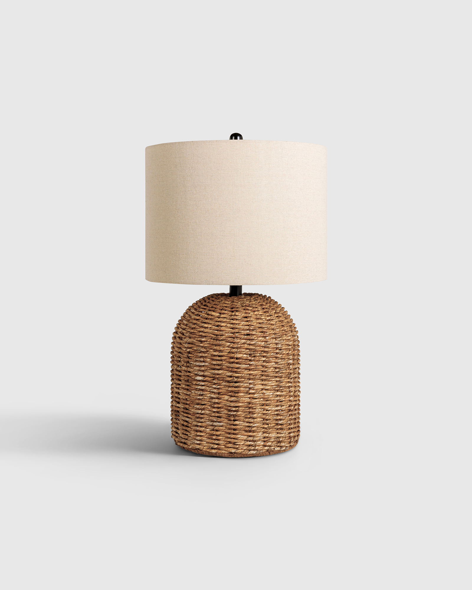 Rattan Table Lamp with Linen Shade in Brown