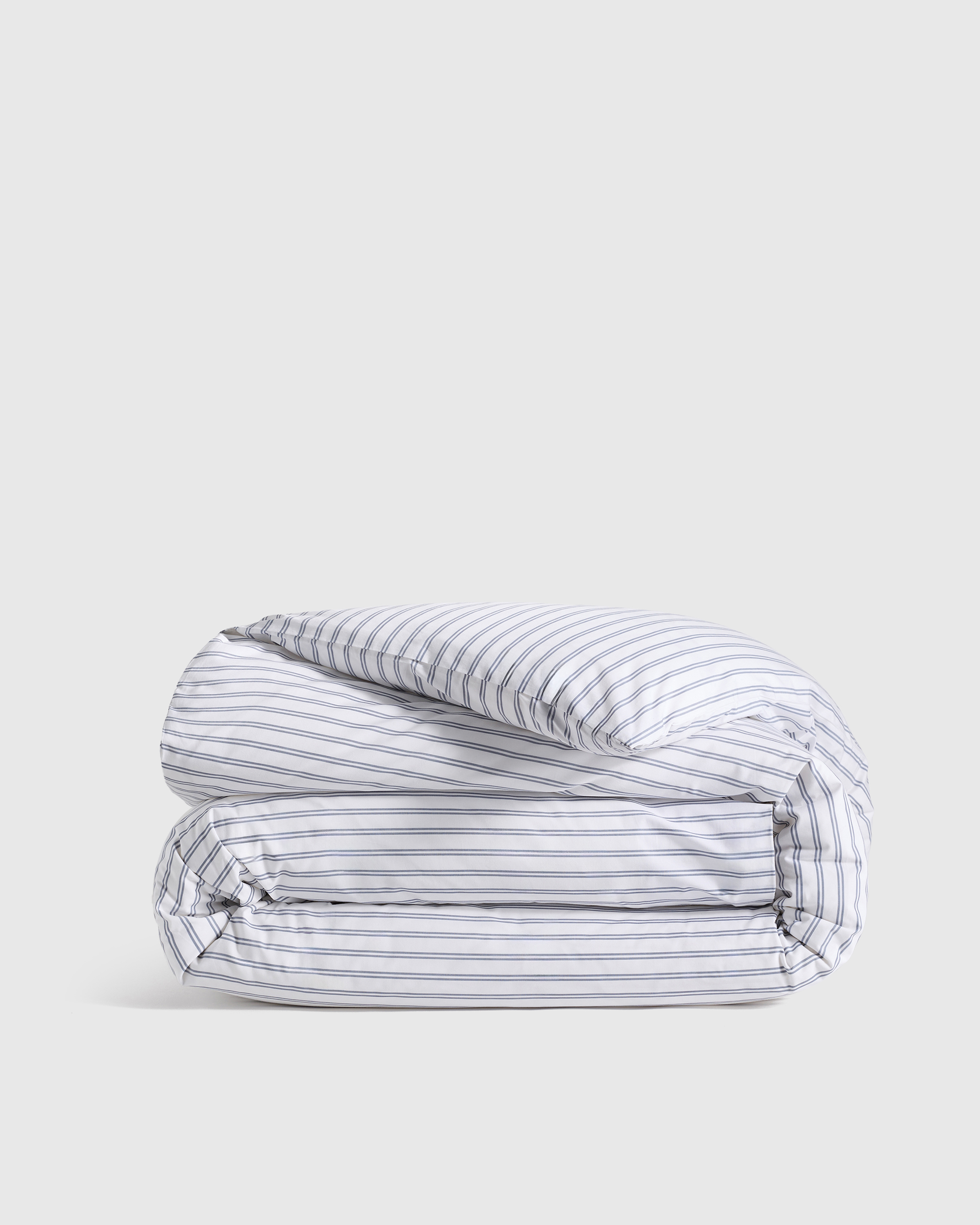 Classic Organic Percale Double Stripe Duvet Cover - White/Mineral, King/Cal King