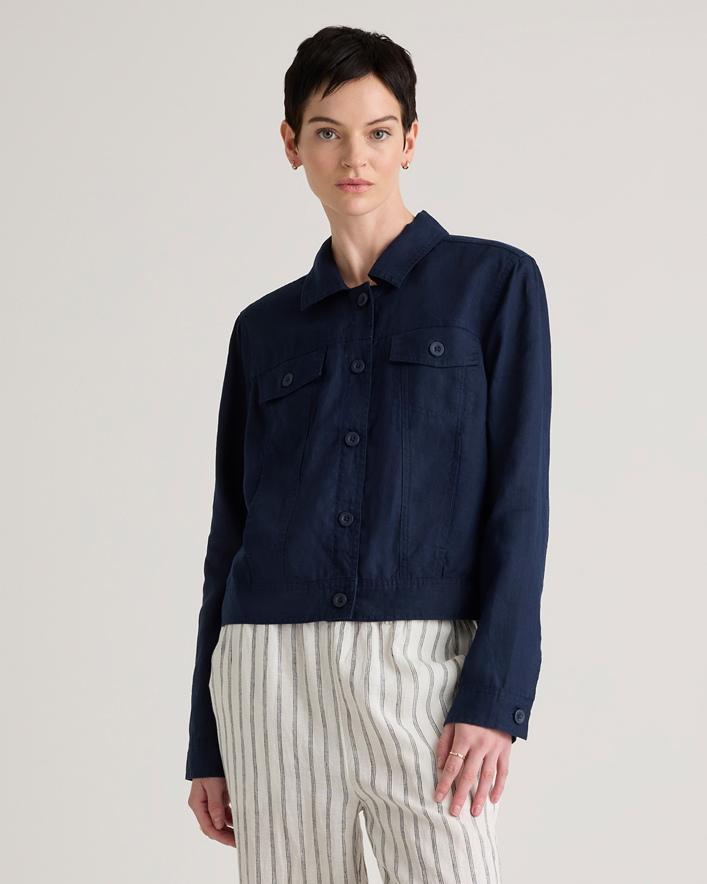 Shop Quince Women's 100% European Linen Jacket In Deep Navy