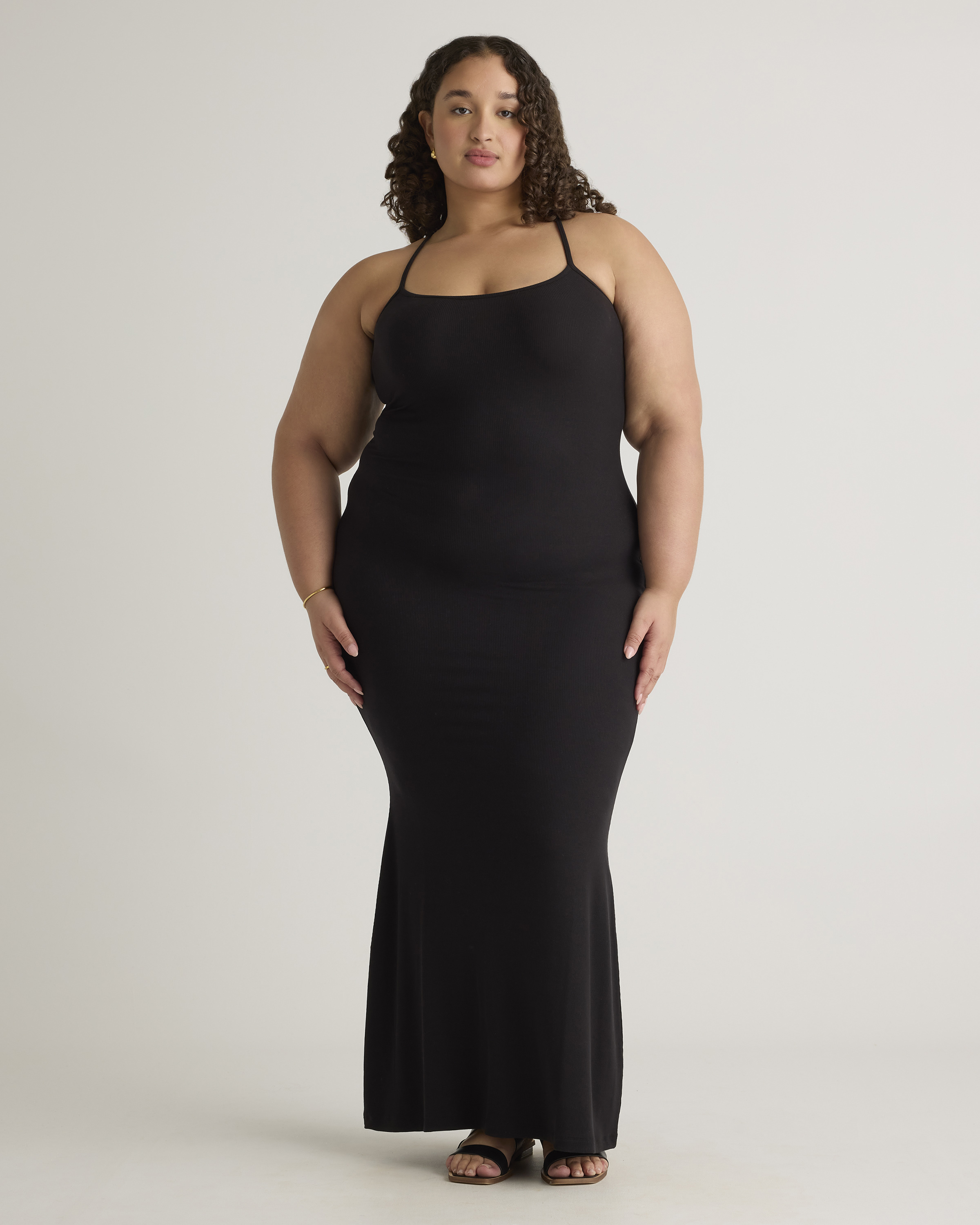Shop Quince Women's Tencel Rib Knit Maxi Slip Dress In Black