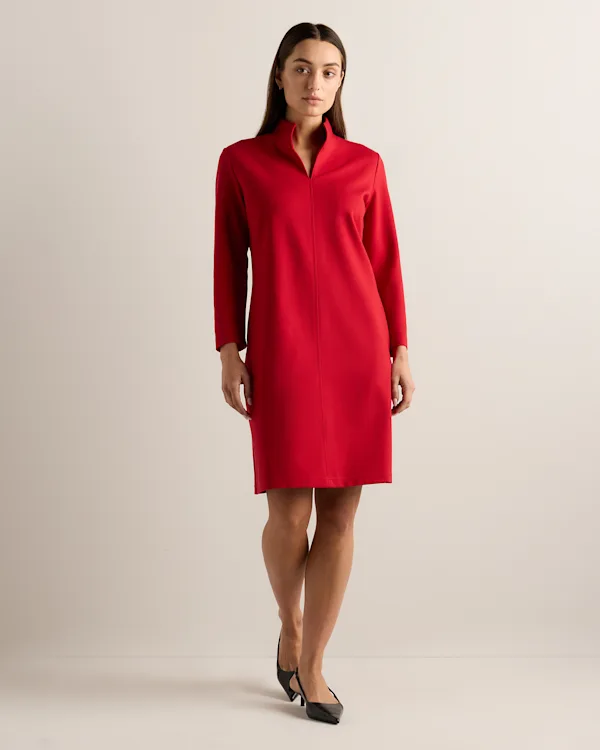 Ultra-Stretch Ponte Split Neck Mini Dress