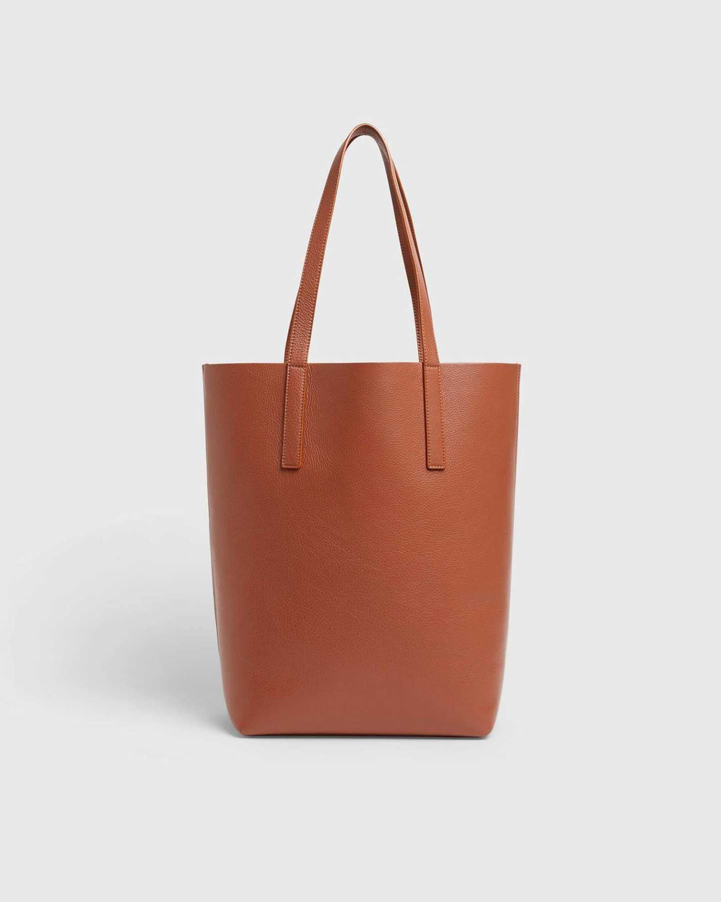 Tall Italian Leather Tote - Cognac