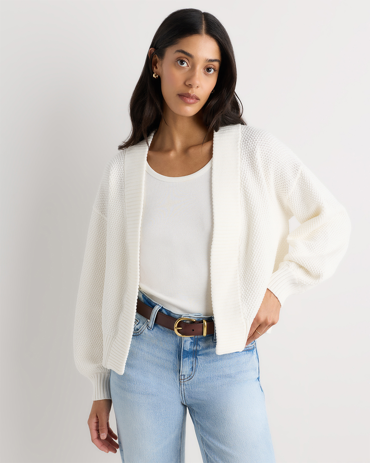 100% Organic Cotton Waffle Stitch Open Cardigan