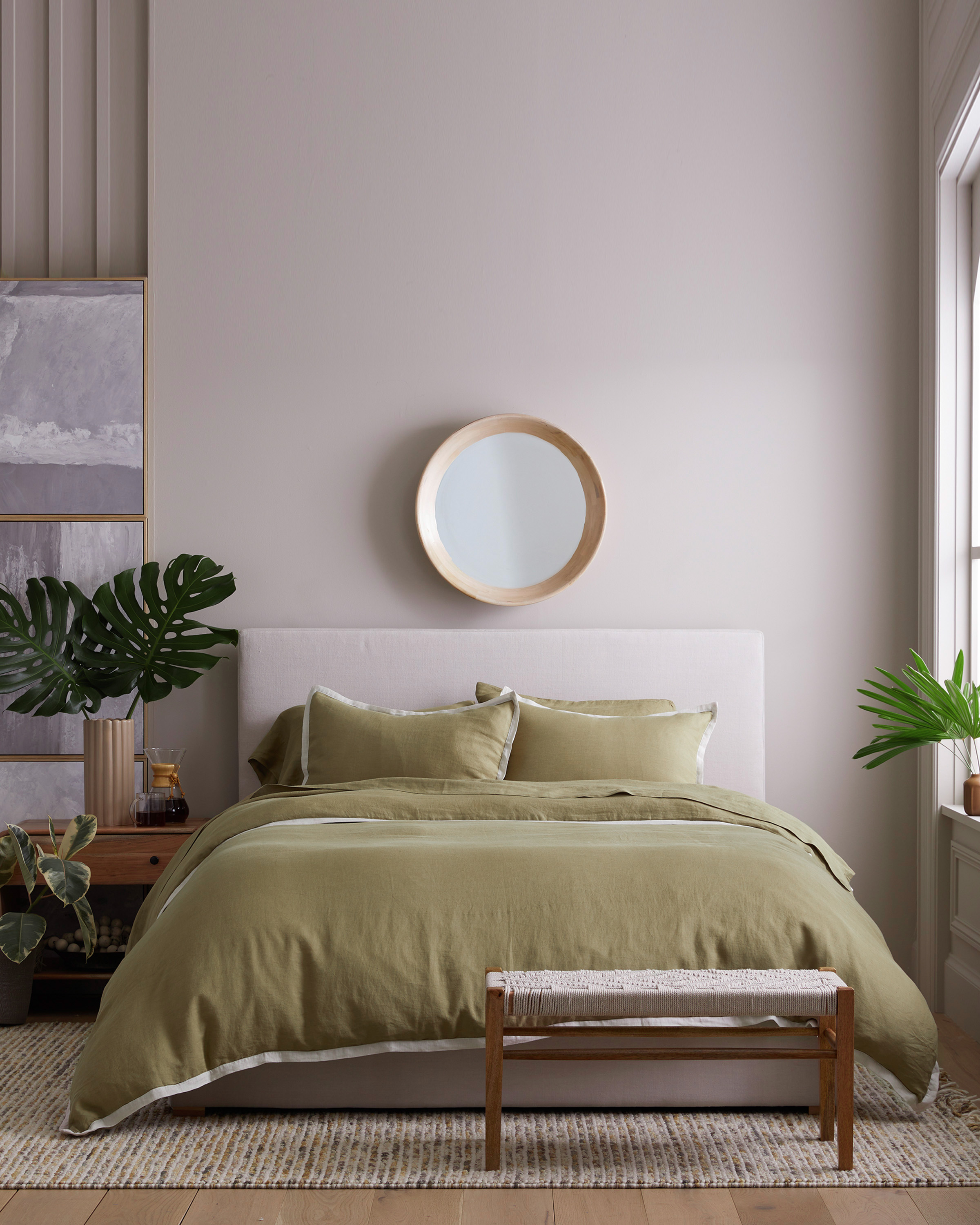 European Linen Contrast Flange Duvet Cover Set - thumbnail 2