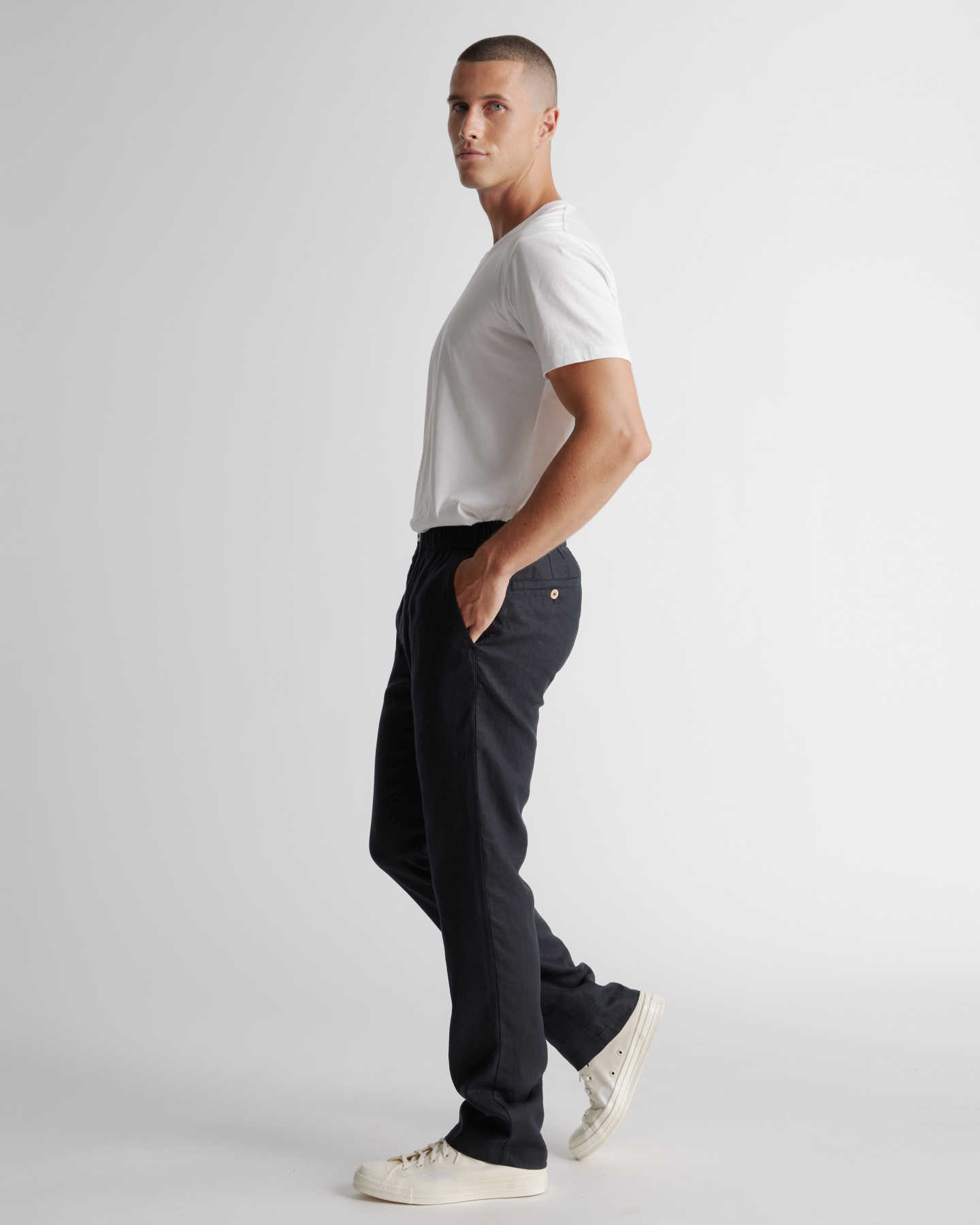 100% European Linen Pants - Black - 3 - Thumbnail