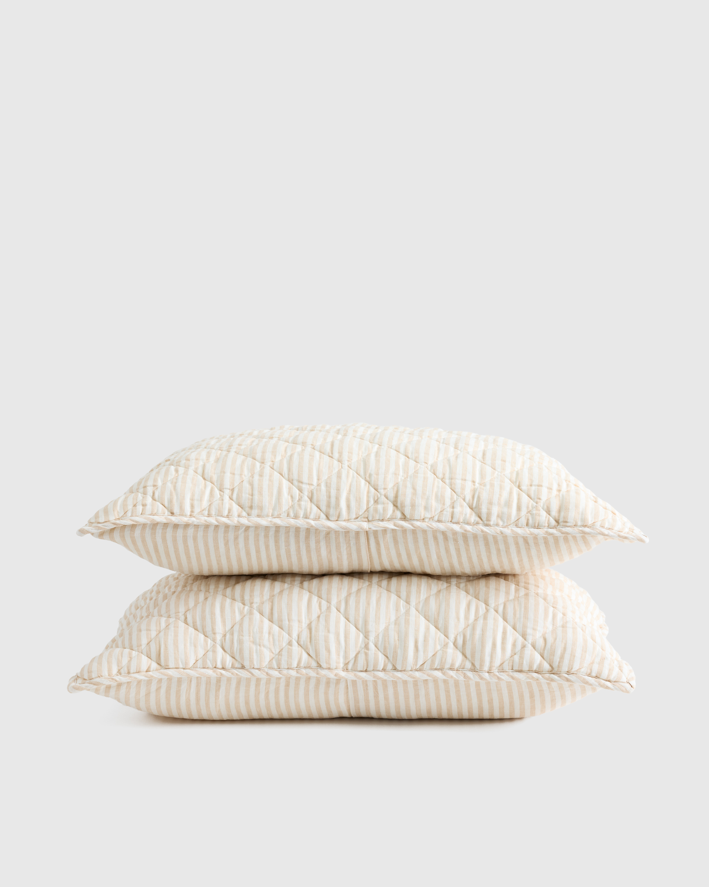 European Linen Stripe Quilted Sham Set in Terracotta/White Stripe