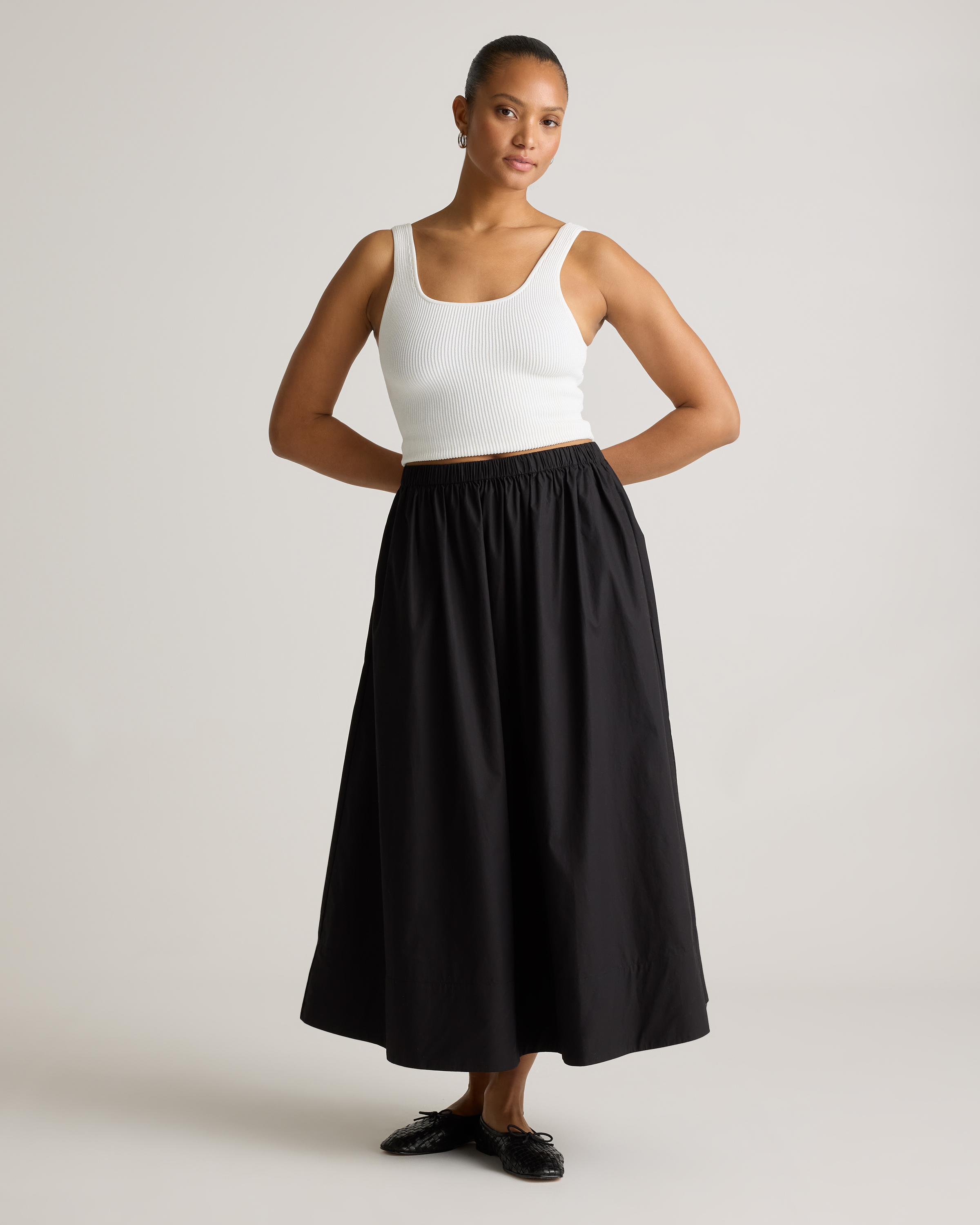 100% Organic Cotton Poplin A-line Maxi Skirt