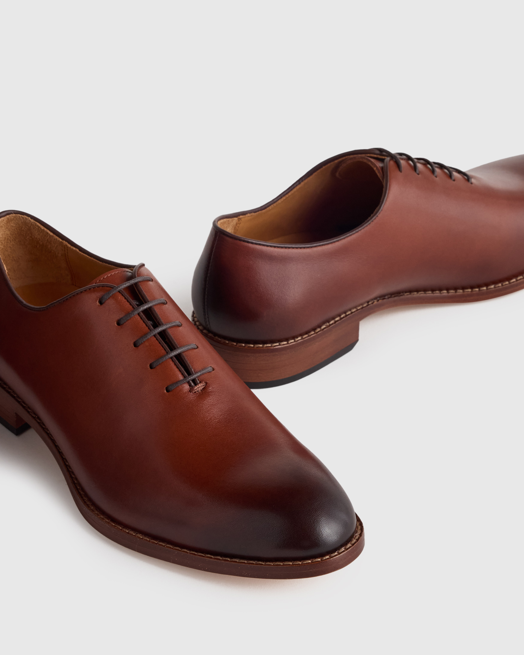 Calfskin Leather Plain Toe Oxford in Brandy