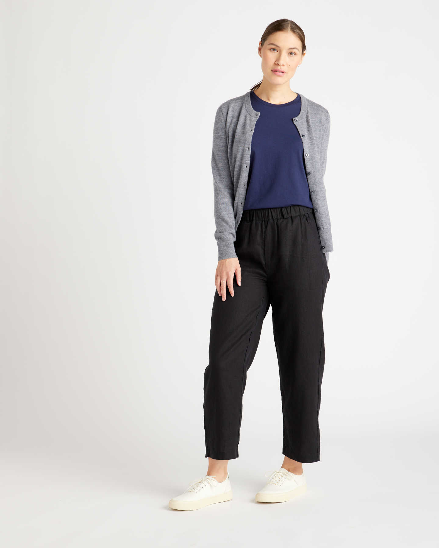 Australian Merino Wool Button Cardigan Sweater - Heather Grey - 5 - Thumbnail