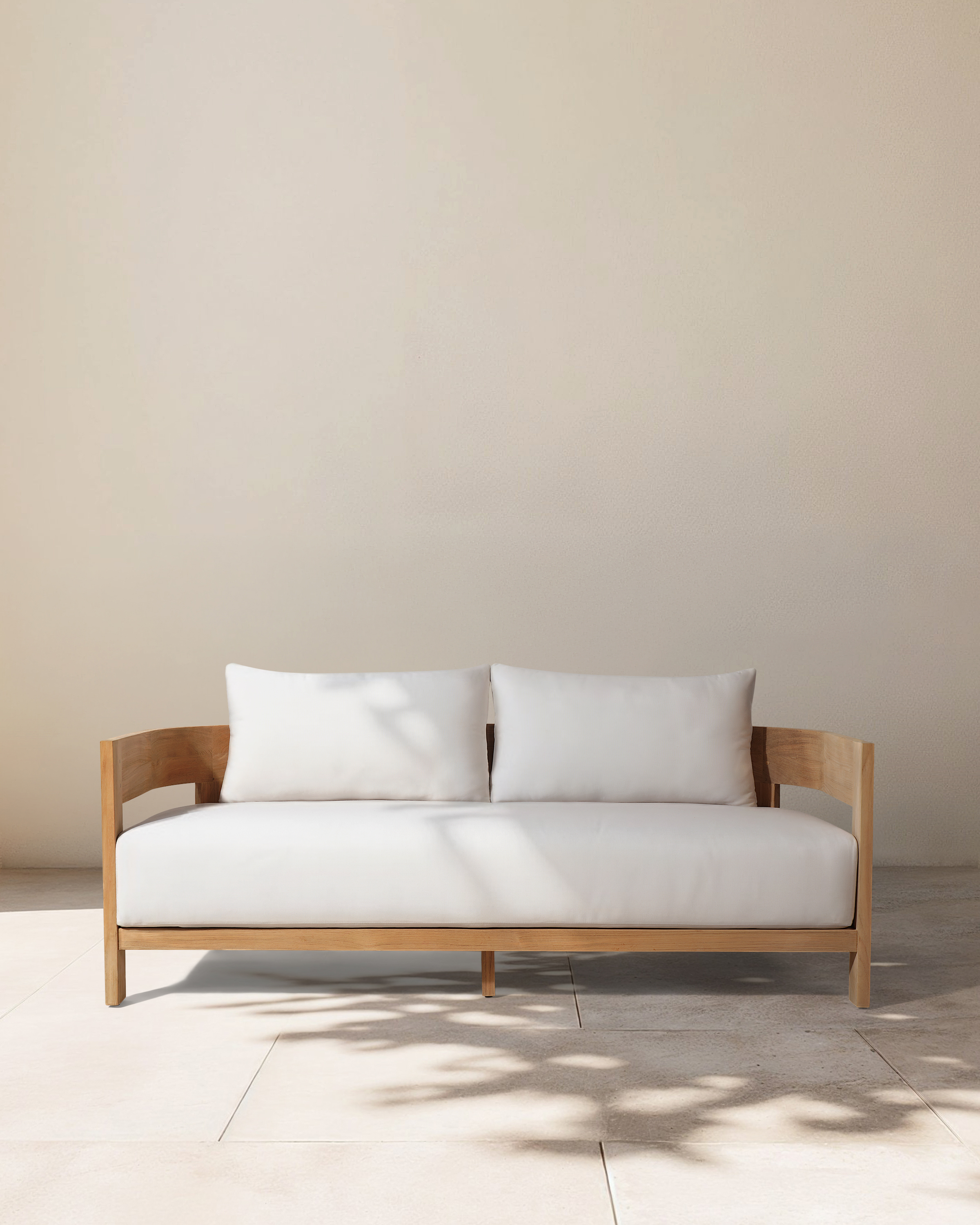 Curved Solid Teak Outdoor Sofa - Natural Teak, 94"